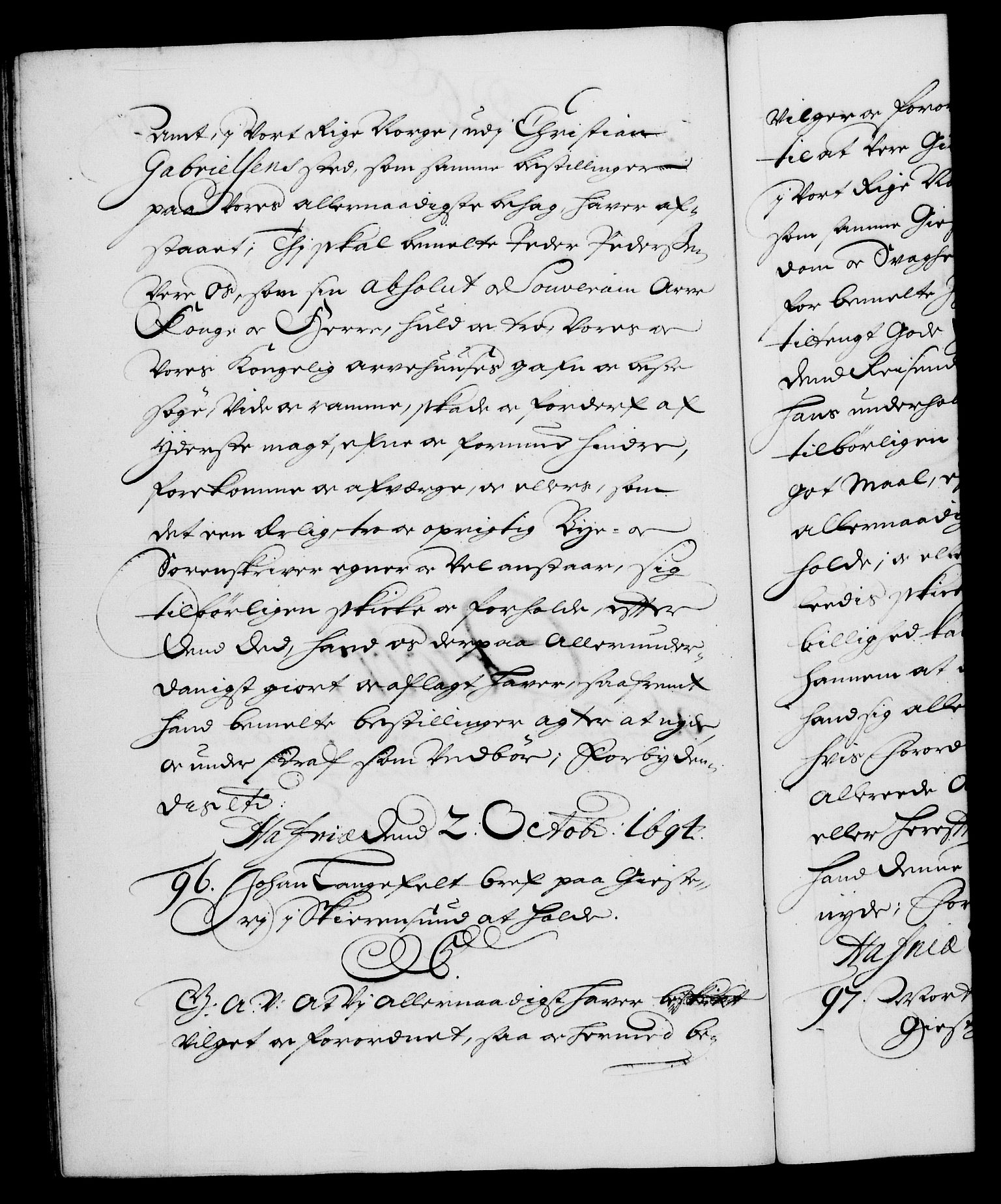 Danske Kanselli 1572-1799, RA/EA-3023/F/Fc/Fca/Fcaa/L0016: Norske registre (mikrofilm), 1692-1697, p. 187b