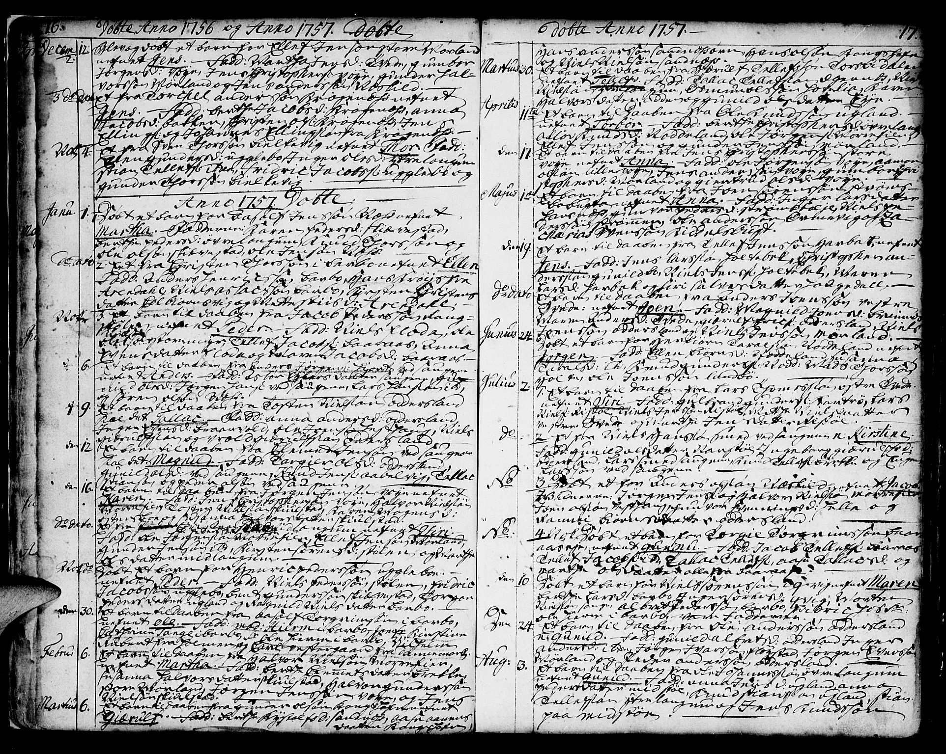 Austre Moland sokneprestkontor, SAK/1111-0001/F/Fa/Faa/L0002: Parish register (official) no. A 2, 1747-1808, p. 16-17