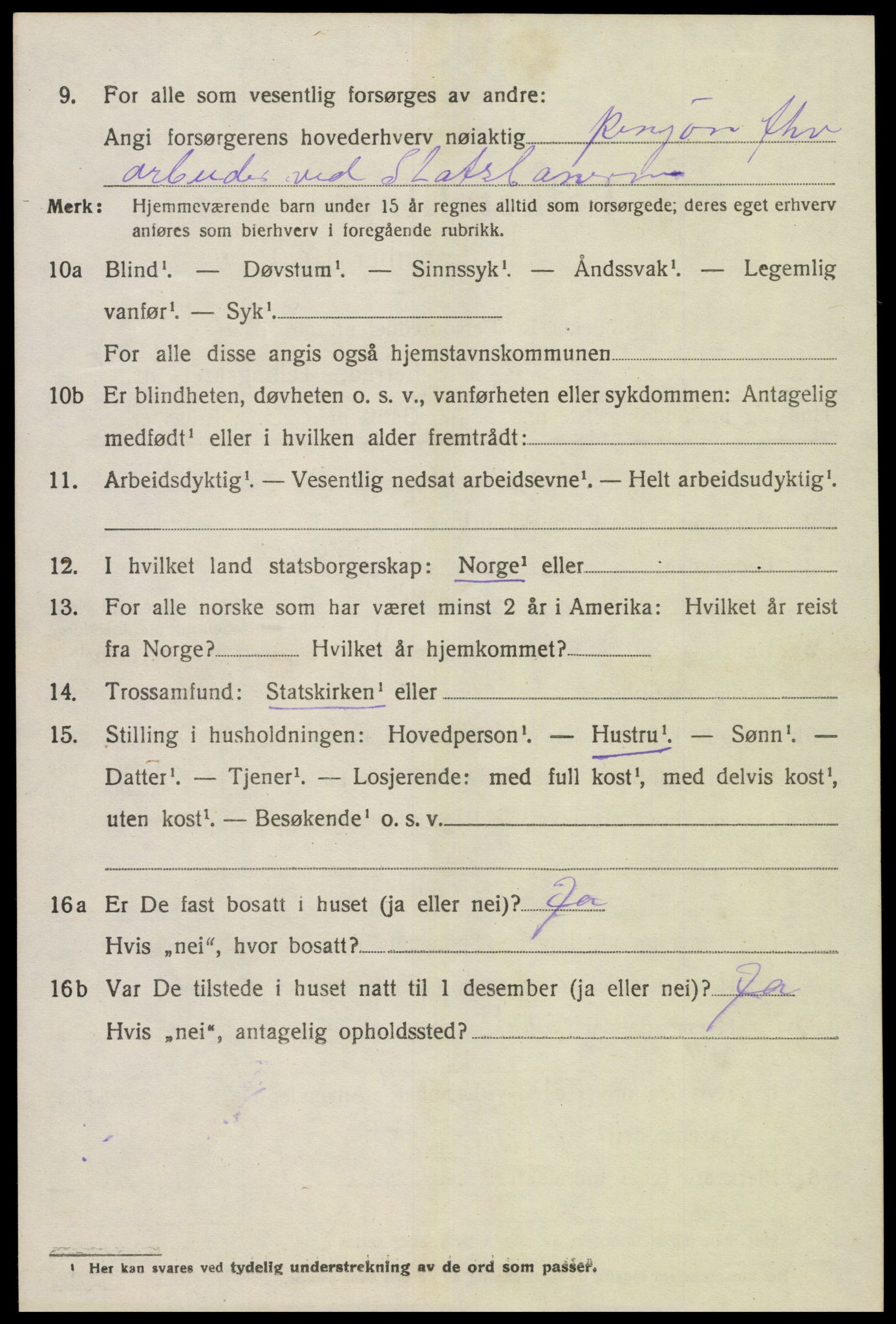 SAK, 1920 census for Tonstad, 1920, p. 1329