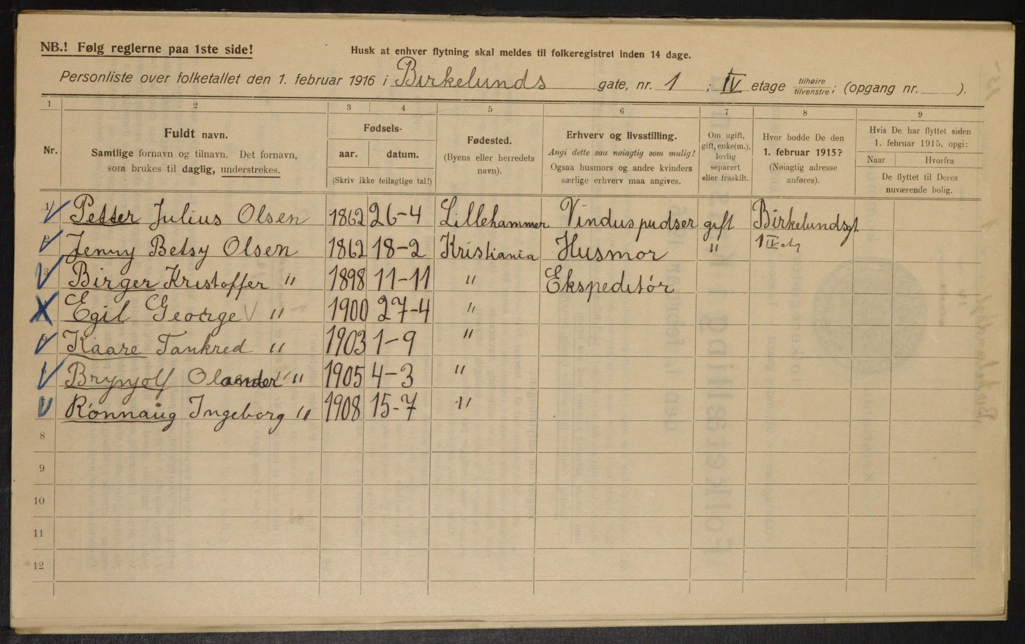 OBA, Municipal Census 1916 for Kristiania, 1916, p. 5098