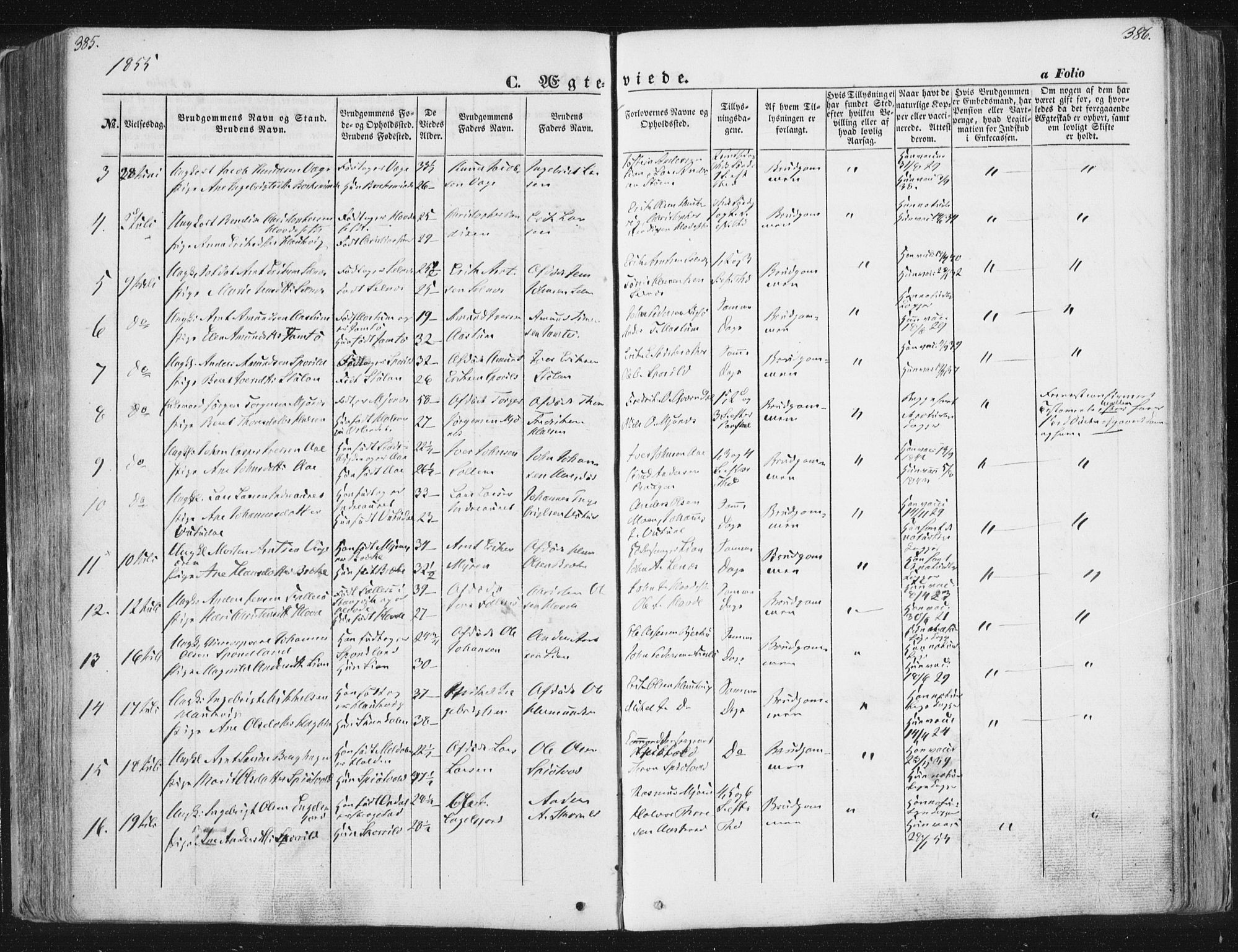 Ministerialprotokoller, klokkerbøker og fødselsregistre - Sør-Trøndelag, SAT/A-1456/630/L0494: Parish register (official) no. 630A07, 1852-1868, p. 385-386