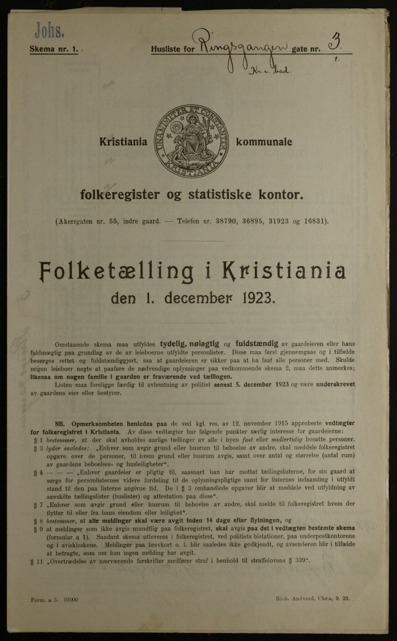 OBA, Municipal Census 1923 for Kristiania, 1923, p. 91872