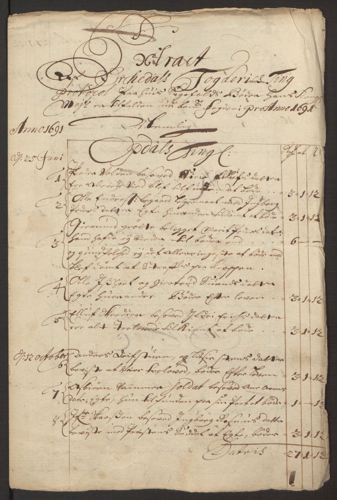 Rentekammeret inntil 1814, Reviderte regnskaper, Fogderegnskap, AV/RA-EA-4092/R58/L3937: Fogderegnskap Orkdal, 1691-1692, p. 136