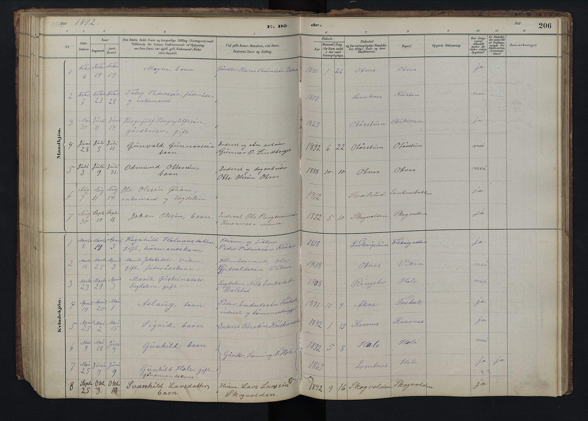 Rendalen prestekontor, SAH/PREST-054/H/Ha/Hab/L0009: Parish register (copy) no. 9, 1879-1902, p. 206