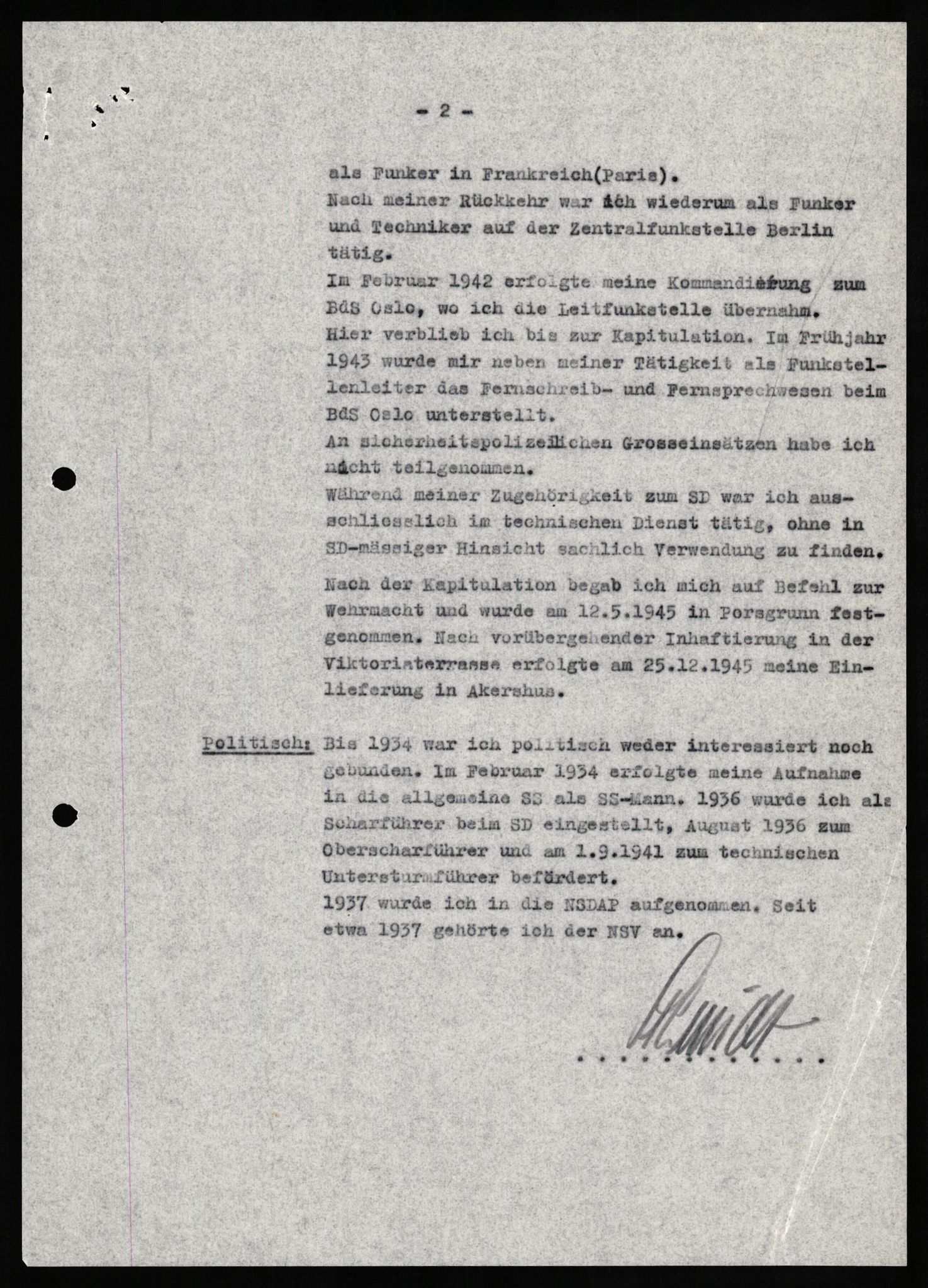 Forsvaret, Forsvarets overkommando II, RA/RAFA-3915/D/Db/L0029: CI Questionaires. Tyske okkupasjonsstyrker i Norge. Tyskere., 1945-1946, p. 355
