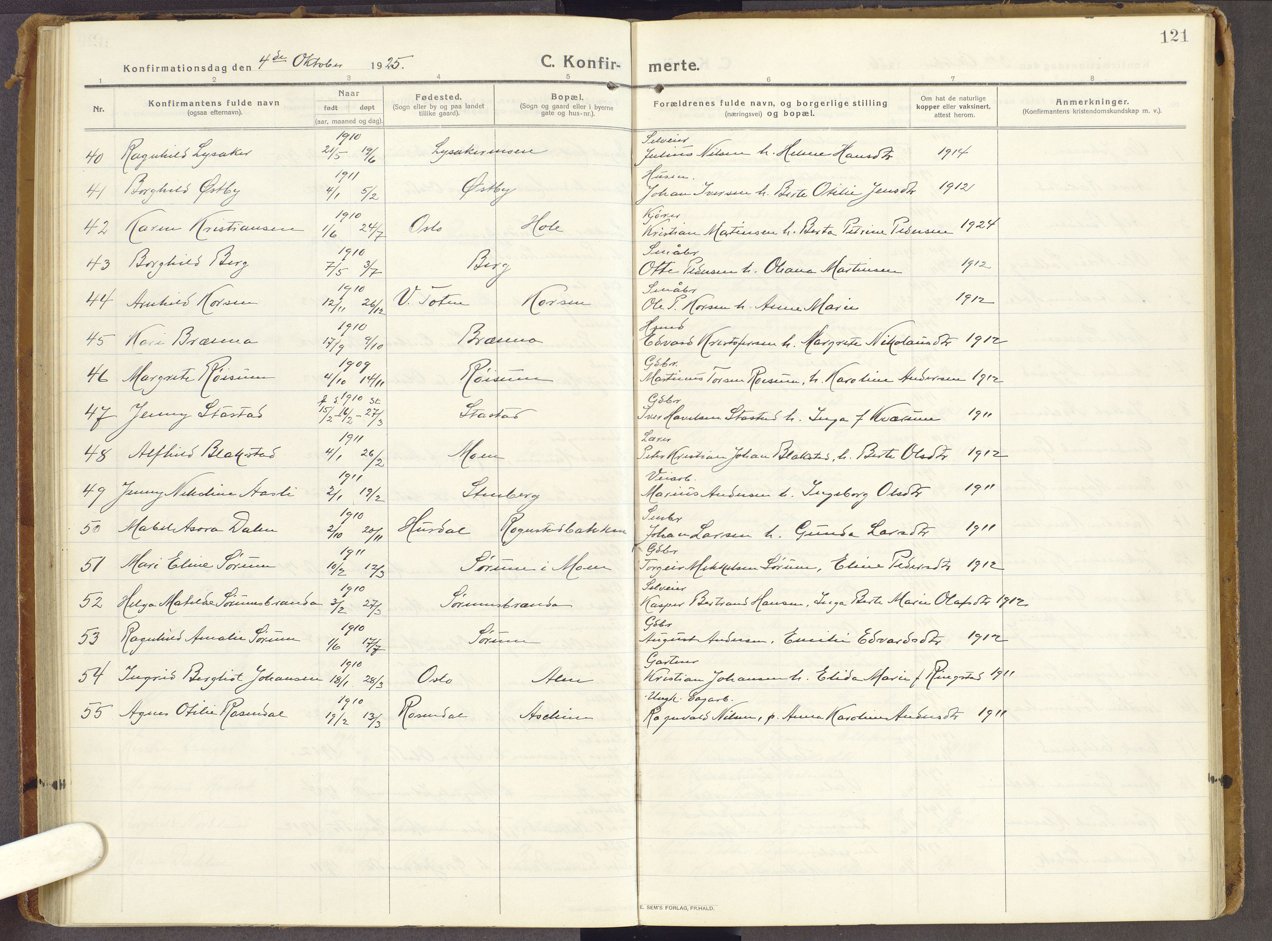 Brandbu prestekontor, SAH/PREST-114/H/Ha/Haa/L0003: Parish register (official) no. 3, 1914-1928, p. 121