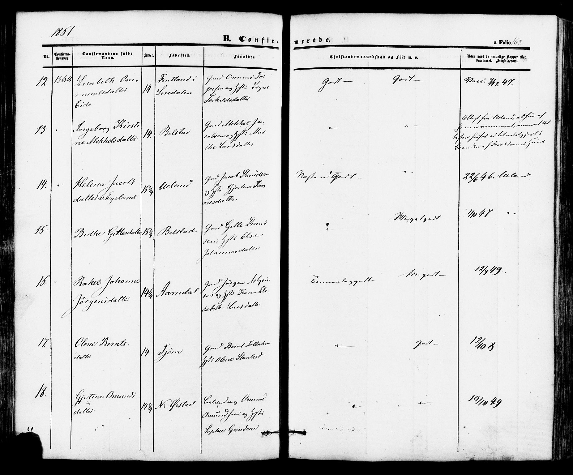 Lund sokneprestkontor, AV/SAST-A-101809/S06/L0010: Parish register (official) no. A 9, 1854-1886, p. 168