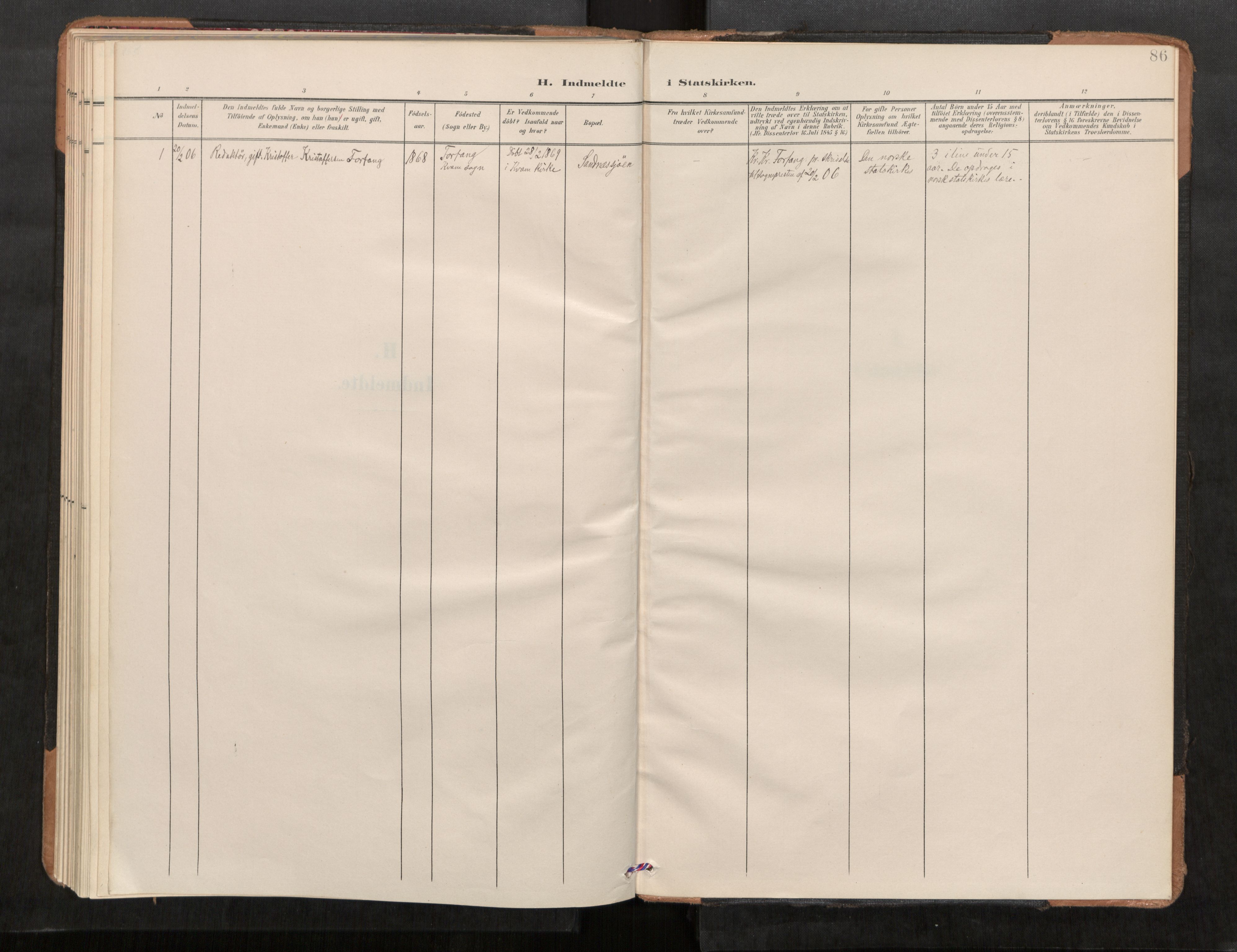 Stod sokneprestkontor, SAT/A-1164/1/I/I1/I1a/L0001: Parish register (official) no. 1, 1900-1912, p. 86