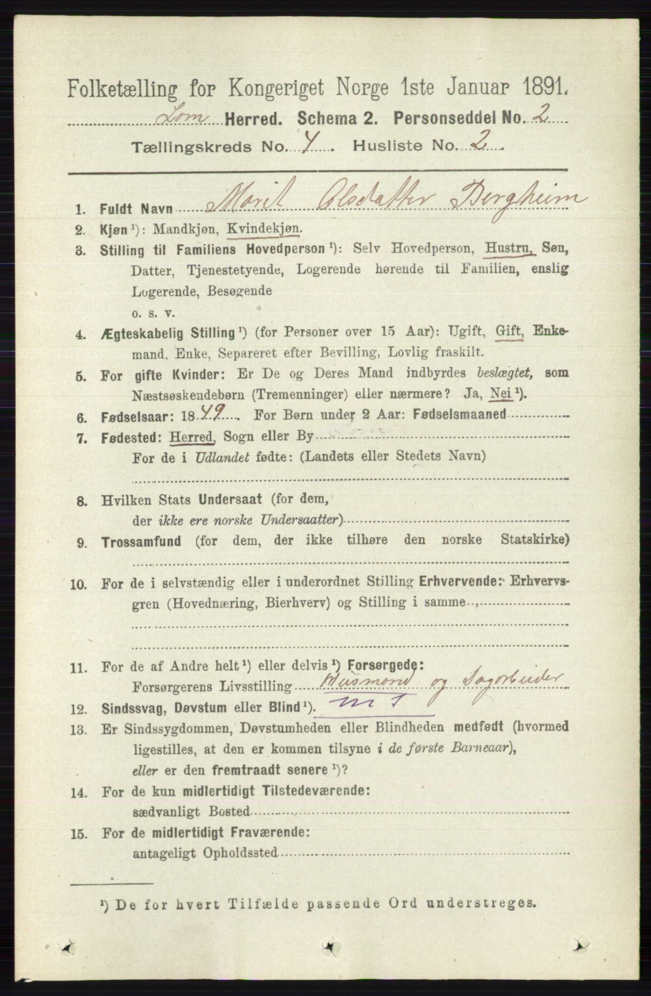 RA, 1891 census for 0514 Lom, 1891, p. 1511