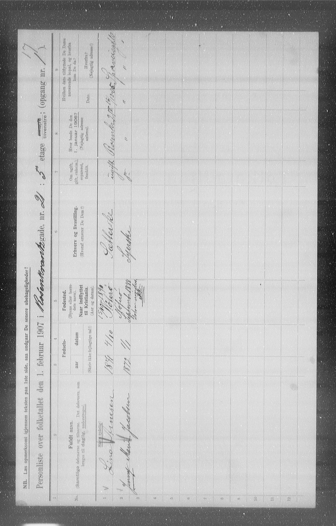 OBA, Municipal Census 1907 for Kristiania, 1907, p. 42911