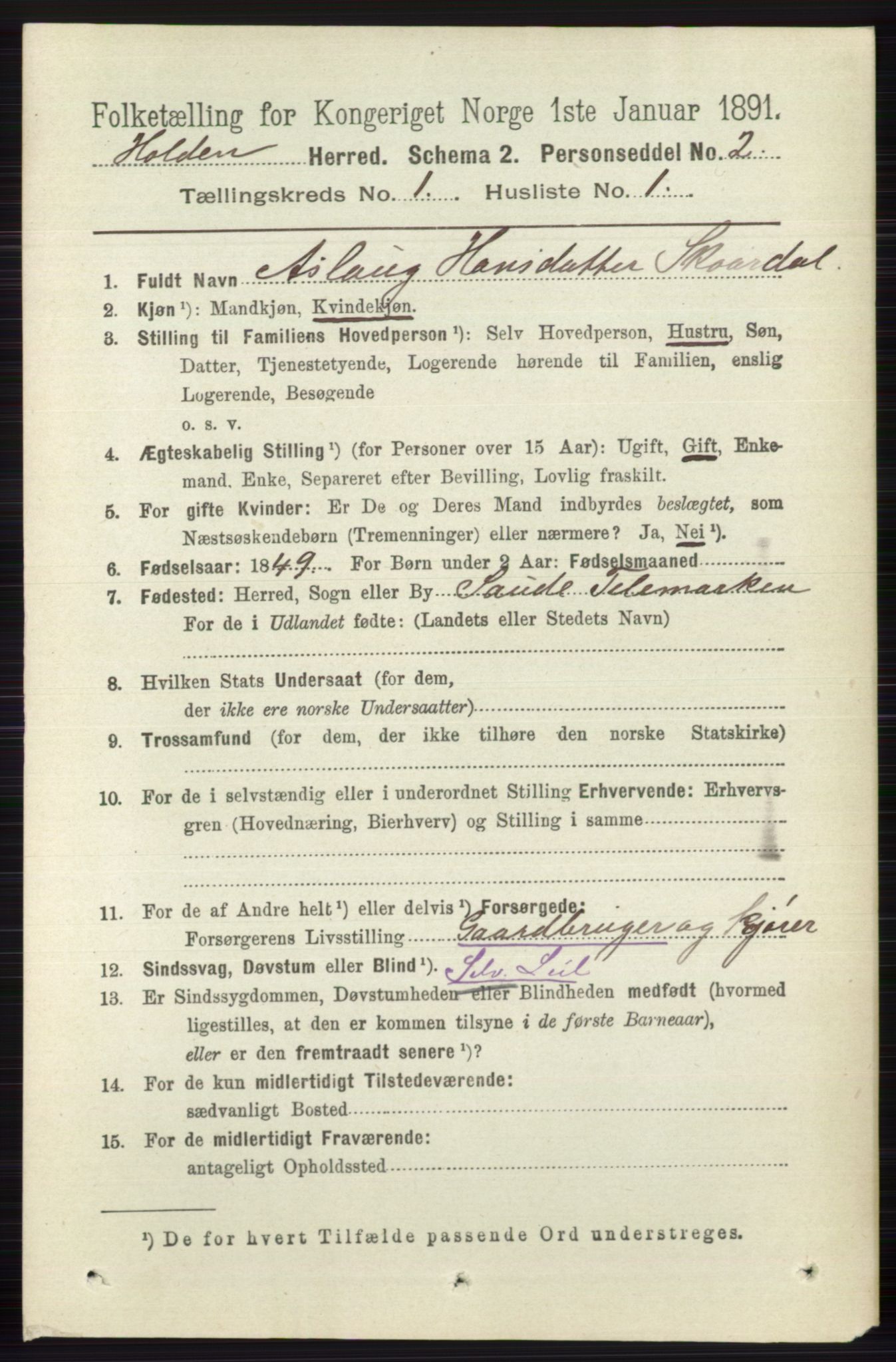 RA, 1891 census for 0819 Holla, 1891, p. 78