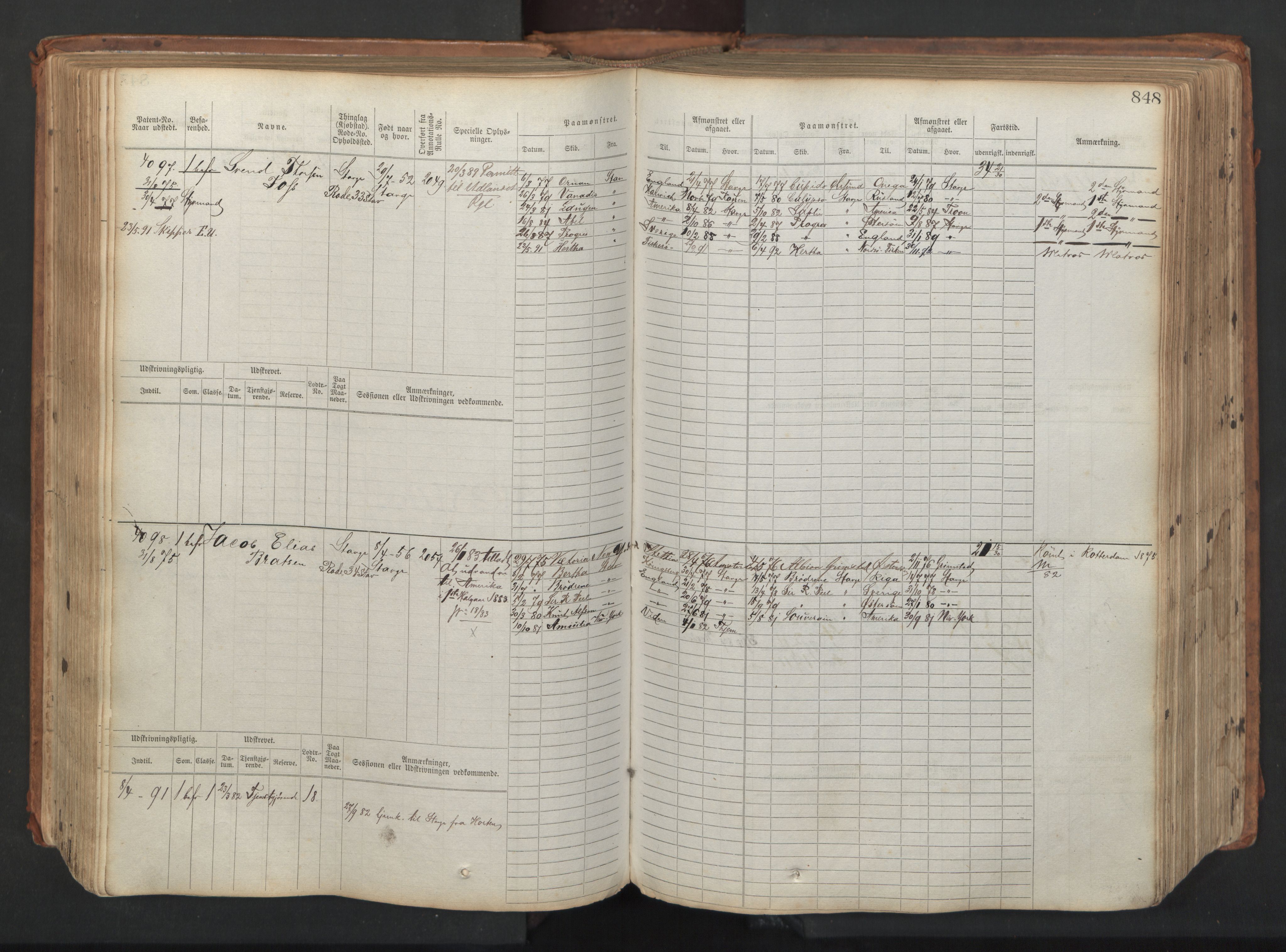 Stavanger sjømannskontor, AV/SAST-A-102006/F/Fb/Fbb/L0008: Sjøfartshovedrulle, patentnr. 3605-4804, 1873, p. 289