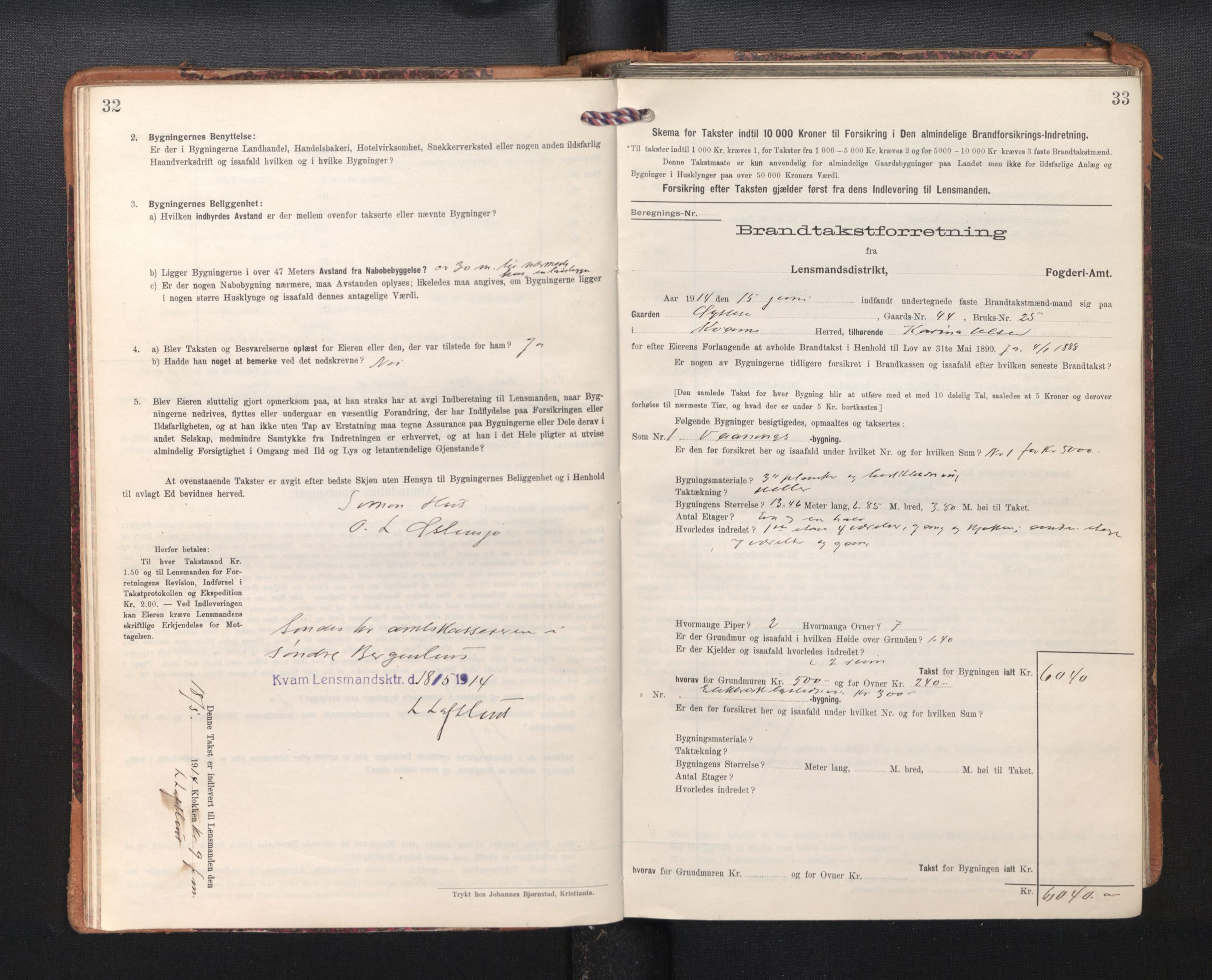 Lensmannen i Kvam, AV/SAB-A-33201/0012/L0006: Branntakstprotokoll, skjematakst, 1913-1955, p. 32-33