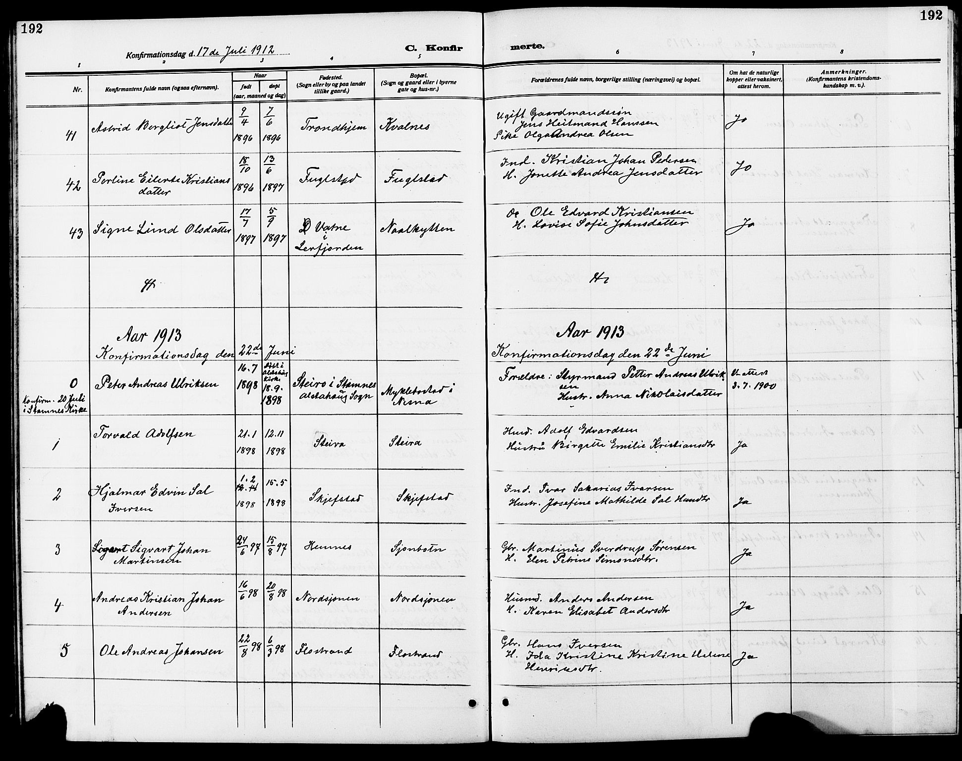 Ministerialprotokoller, klokkerbøker og fødselsregistre - Nordland, AV/SAT-A-1459/838/L0560: Parish register (copy) no. 838C07, 1910-1928, p. 192