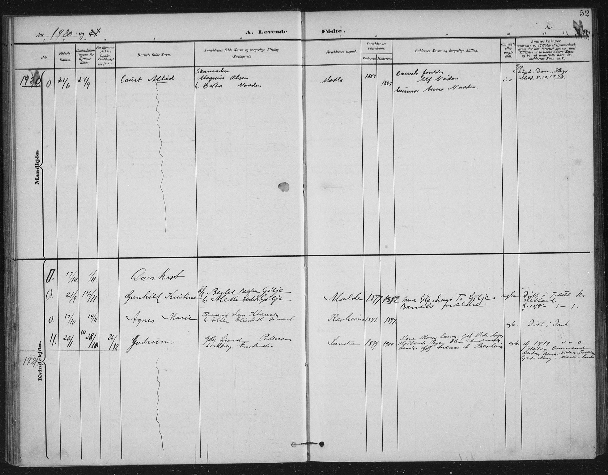 Håland sokneprestkontor, AV/SAST-A-101802/002/B/L0001: Parish register (official) no. A 13, 1901-1923, p. 52