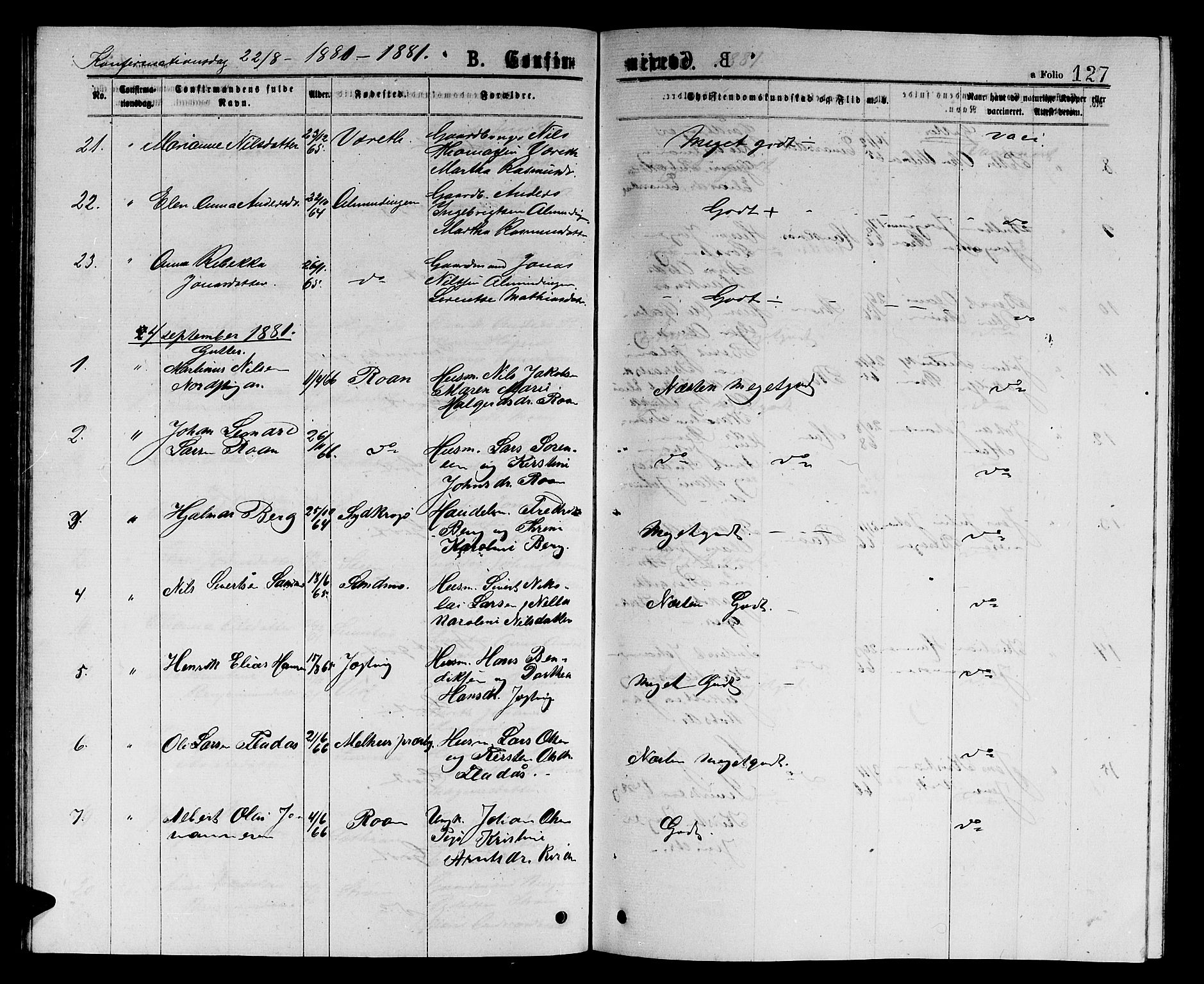 Ministerialprotokoller, klokkerbøker og fødselsregistre - Sør-Trøndelag, SAT/A-1456/657/L0715: Parish register (copy) no. 657C02, 1873-1888, p. 127