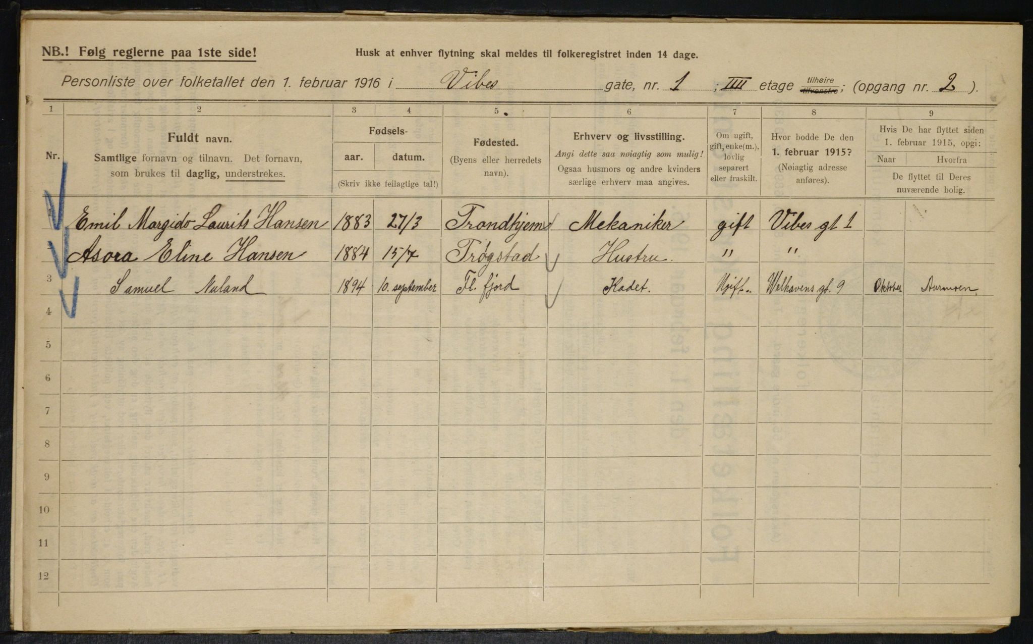 OBA, Municipal Census 1916 for Kristiania, 1916, p. 126300