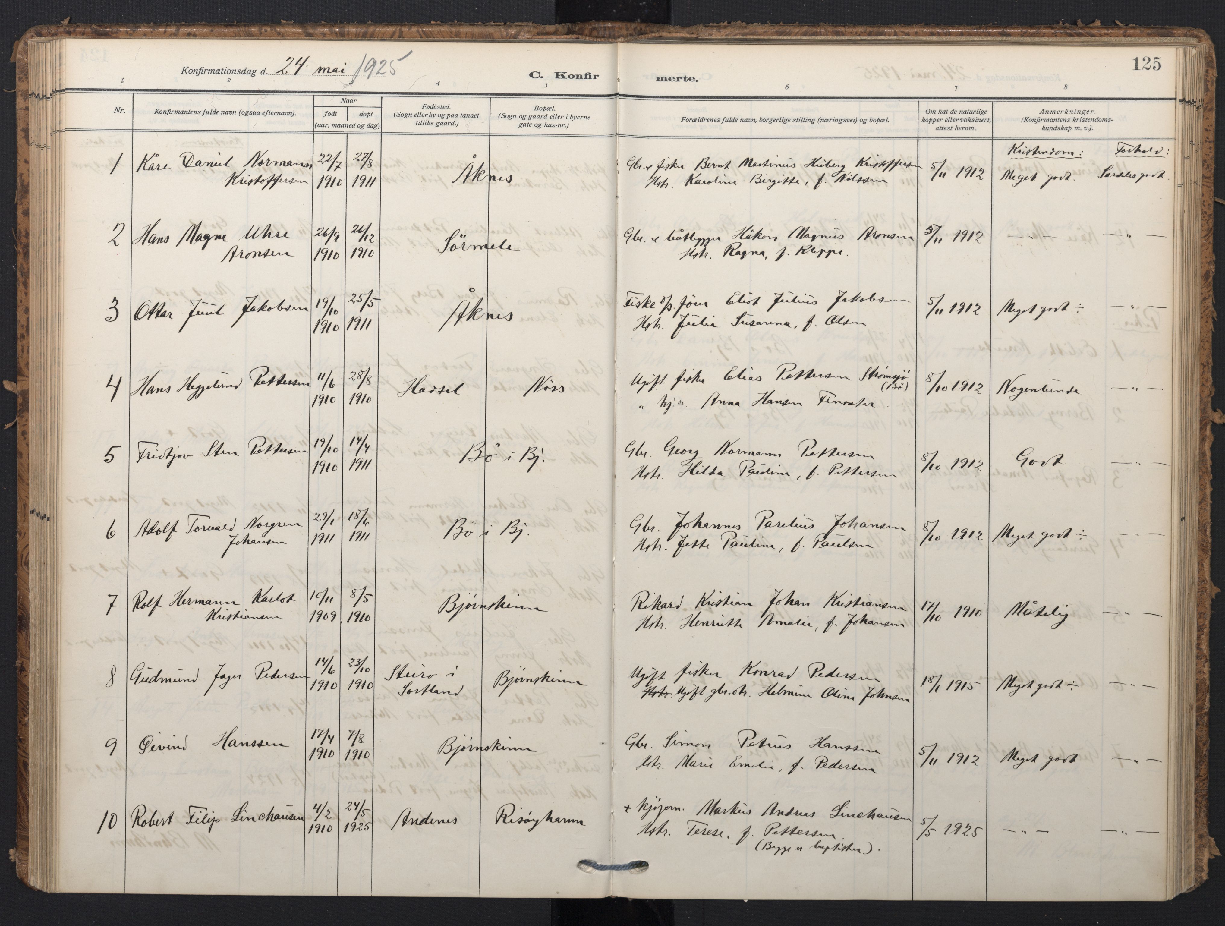 Ministerialprotokoller, klokkerbøker og fødselsregistre - Nordland, SAT/A-1459/898/L1423: Parish register (official) no. 898A03, 1909-1928, p. 125
