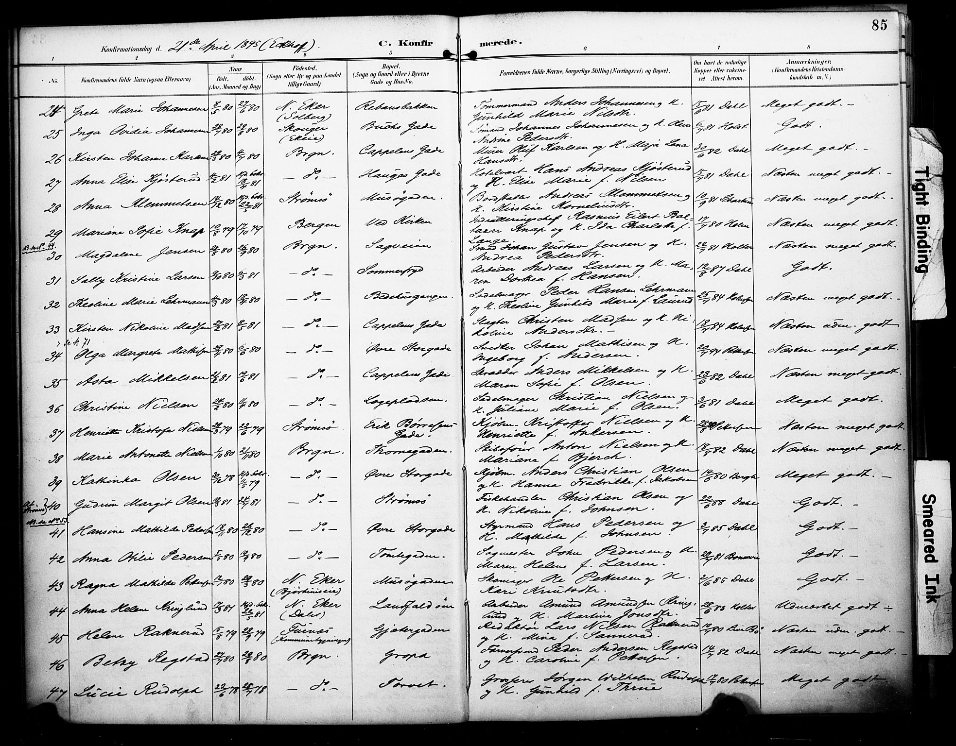 Bragernes kirkebøker, AV/SAKO-A-6/F/Fc/L0006: Parish register (official) no. III 6, 1888-1899, p. 85