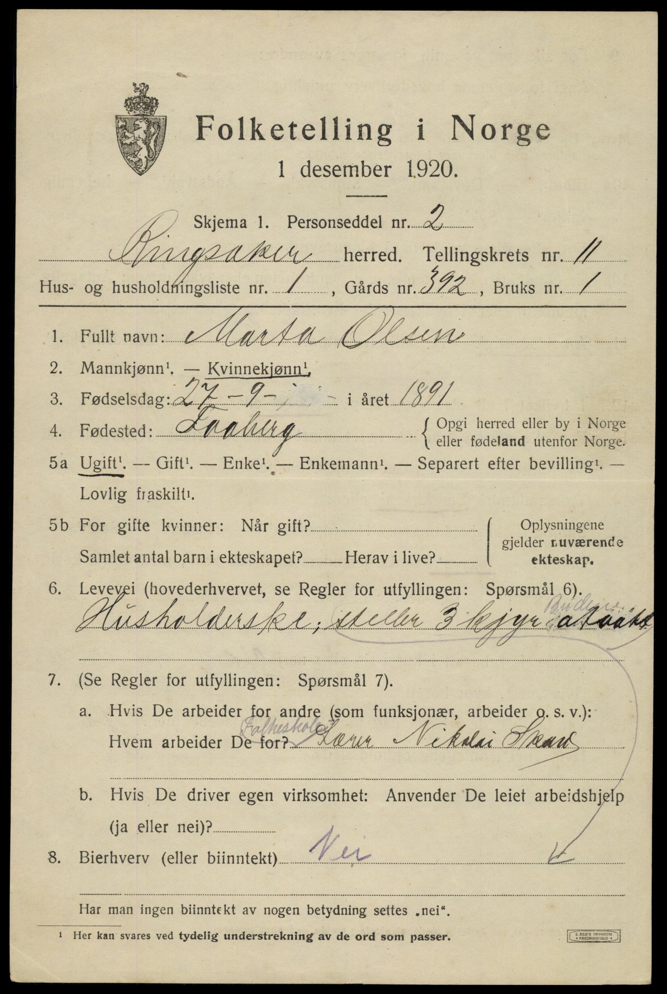 SAH, 1920 census for Ringsaker, 1920, p. 18328