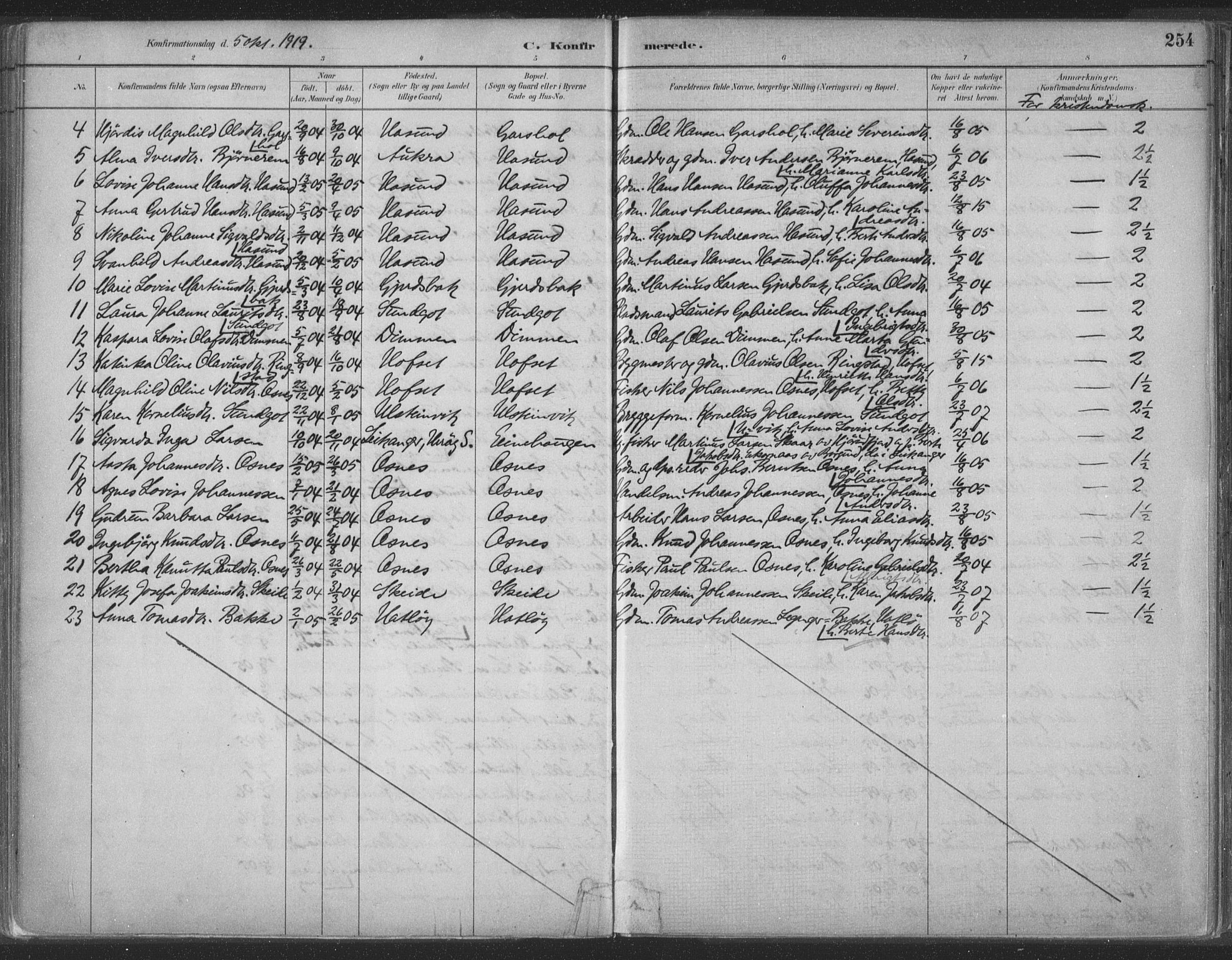 Ministerialprotokoller, klokkerbøker og fødselsregistre - Møre og Romsdal, SAT/A-1454/509/L0106: Parish register (official) no. 509A04, 1883-1922, p. 254