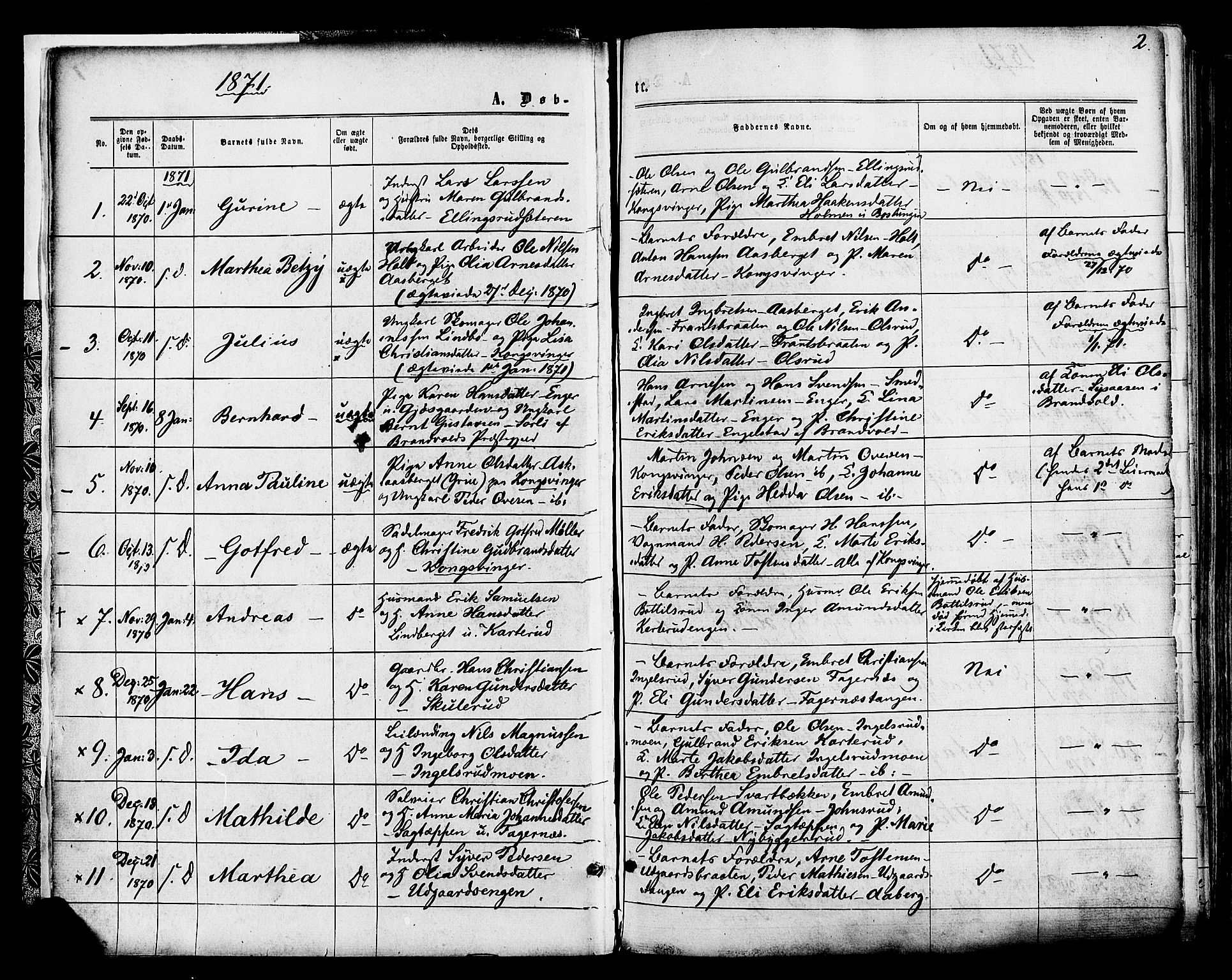 Vinger prestekontor, AV/SAH-PREST-024/H/Ha/Haa/L0012: Parish register (official) no. 12, 1871-1880, p. 2