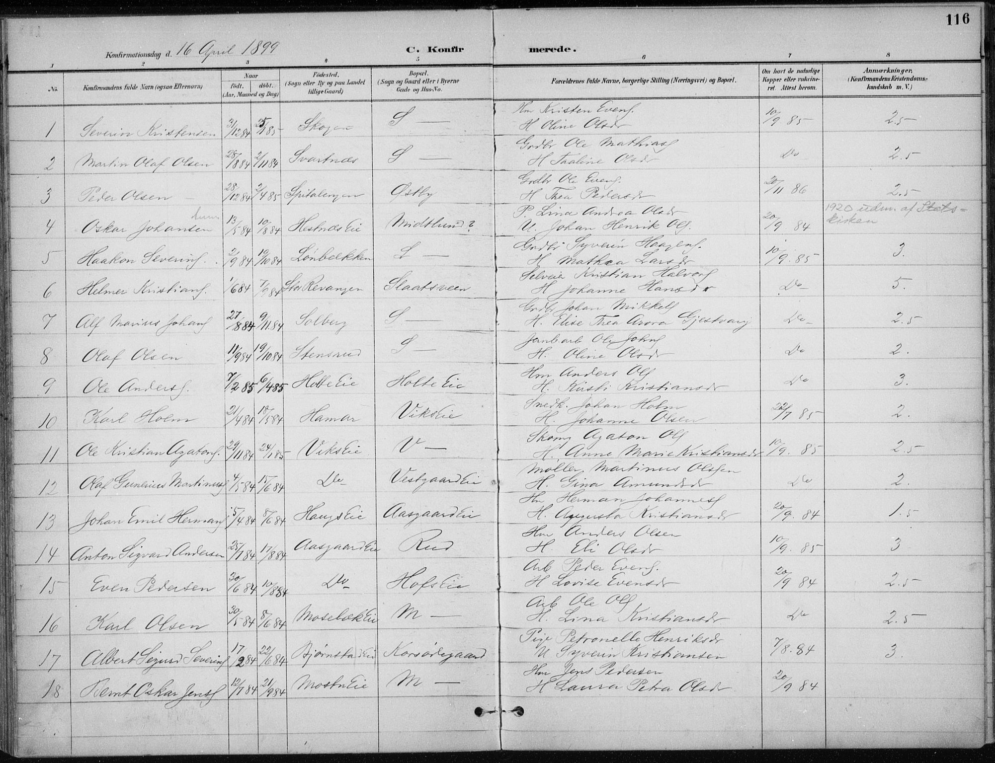 Stange prestekontor, SAH/PREST-002/K/L0023: Parish register (official) no. 23, 1897-1920, p. 116