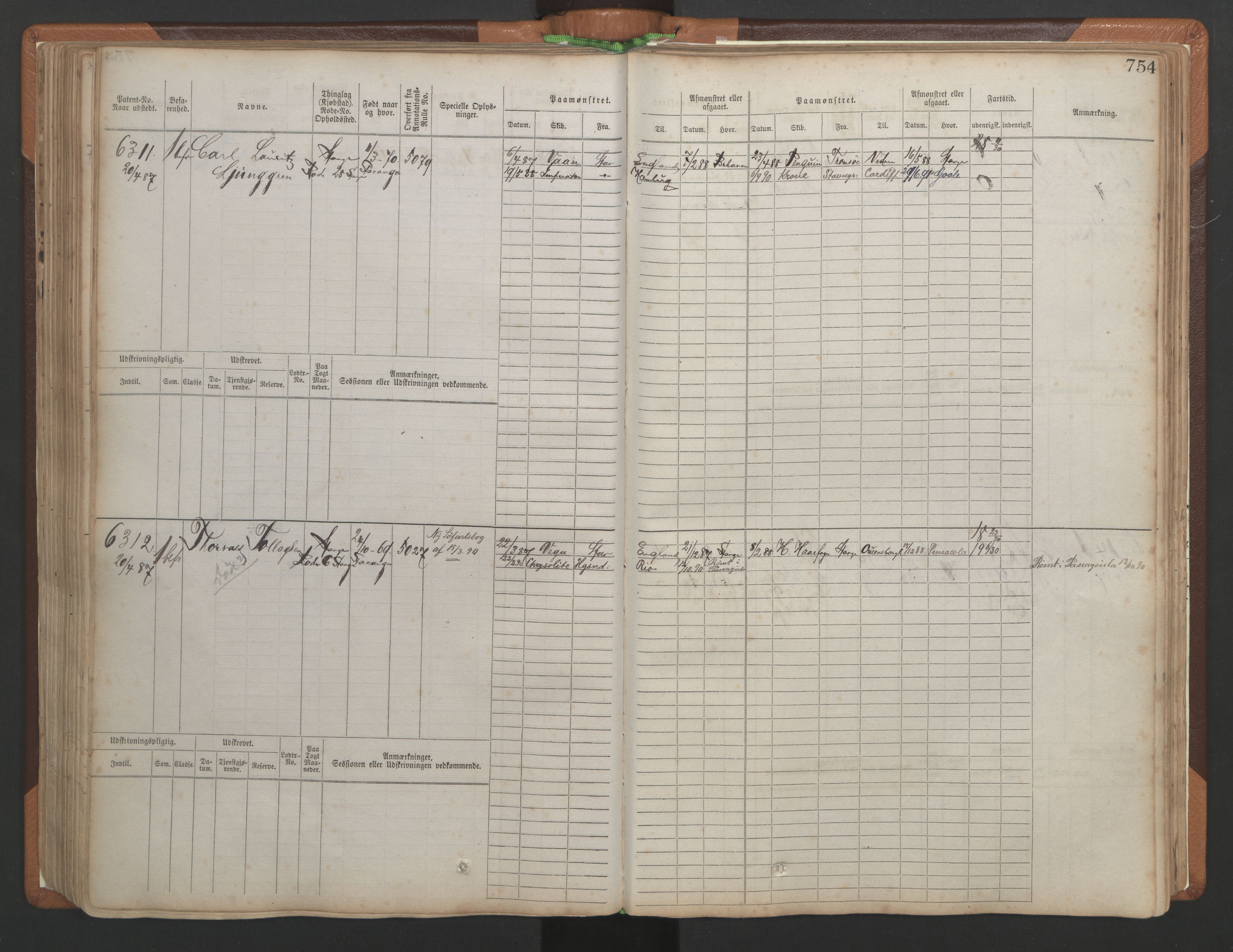 Stavanger sjømannskontor, AV/SAST-A-102006/F/Fb/Fbb/L0010: Sjøfartshovedrulle, patentnr. 6007-6606 (del 1), 1887-1896, p. 158