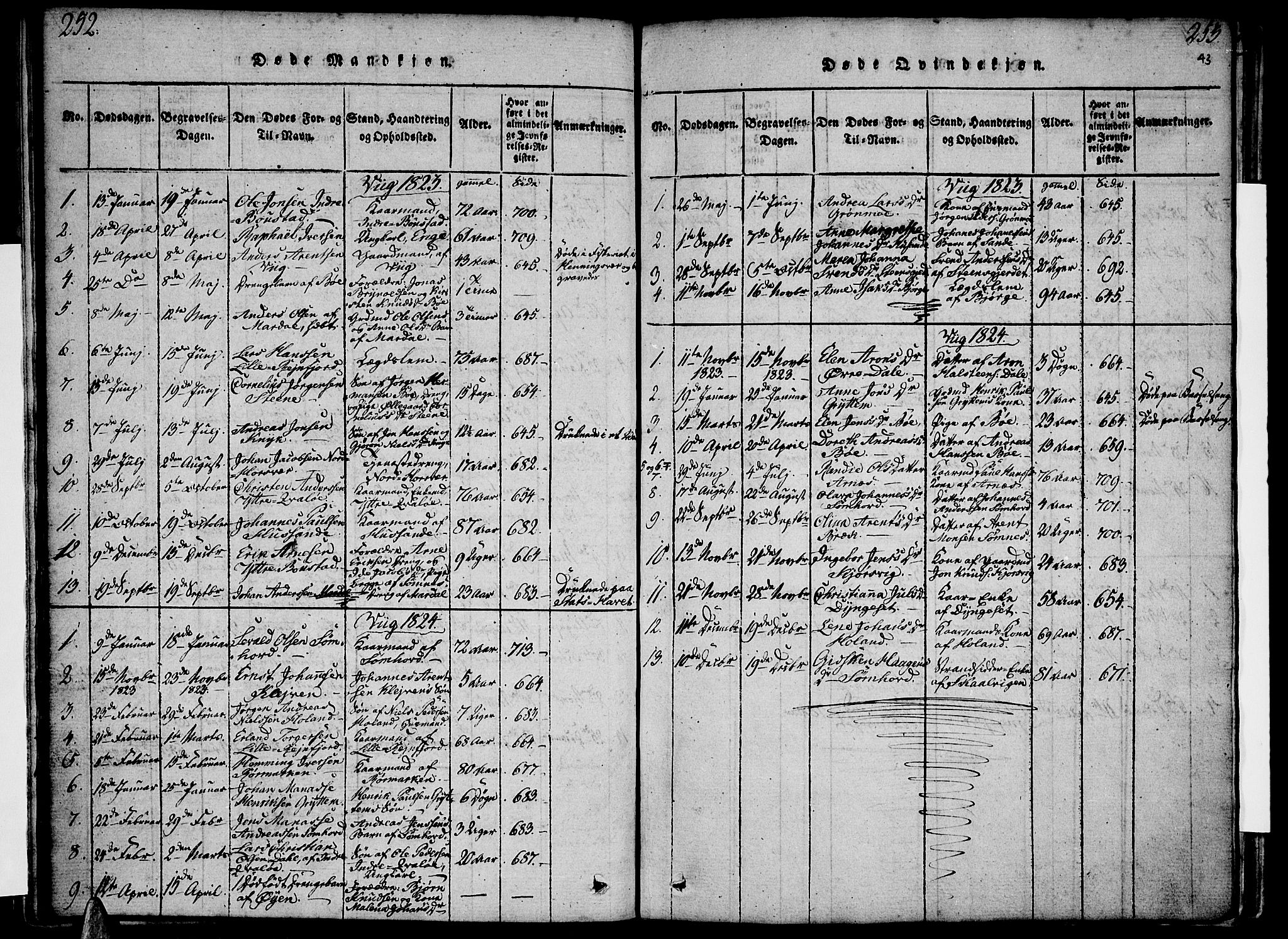 Ministerialprotokoller, klokkerbøker og fødselsregistre - Nordland, SAT/A-1459/812/L0175: Parish register (official) no. 812A04, 1820-1833, p. 252-253