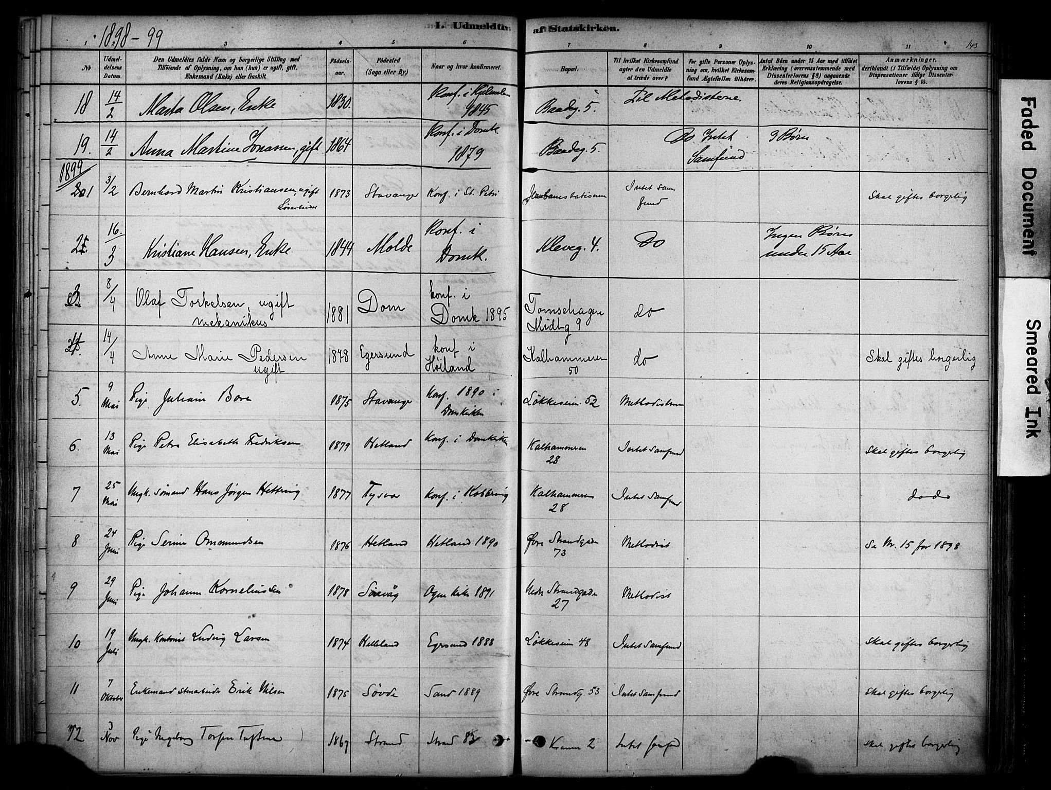 Domkirken sokneprestkontor, SAST/A-101812/001/30/30BA/L0025: Parish register (official) no. A 24, 1877-1927, p. 143