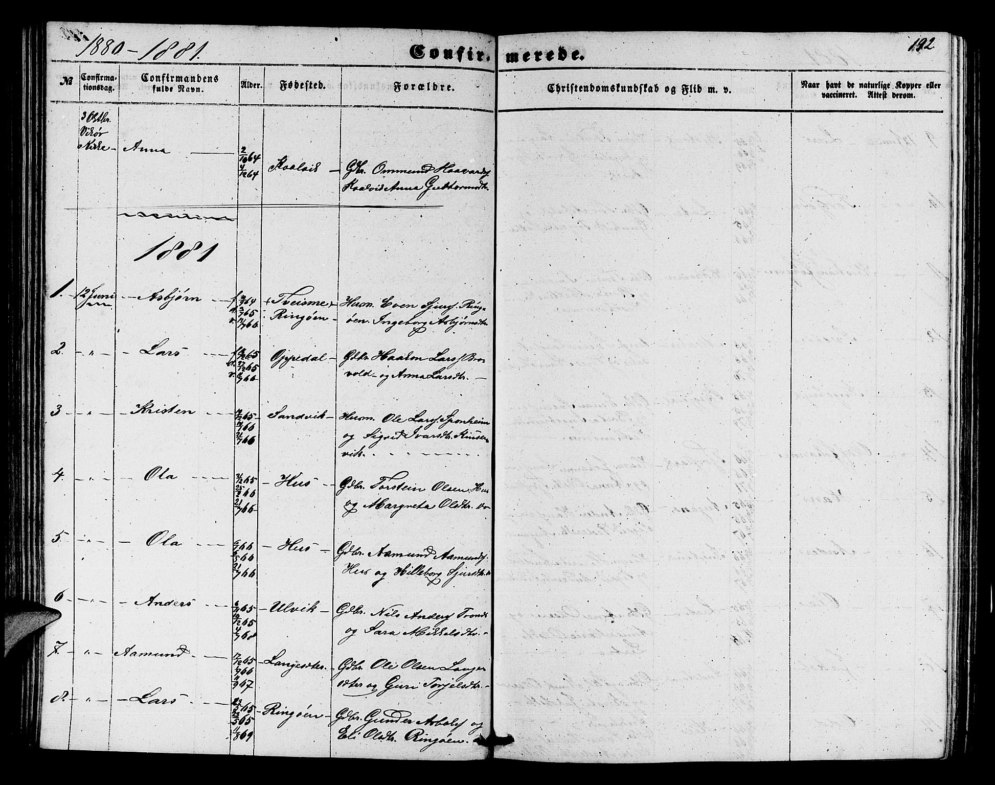 Ullensvang sokneprestembete, SAB/A-78701/H/Hab: Parish register (copy) no. E 6, 1857-1886, p. 192