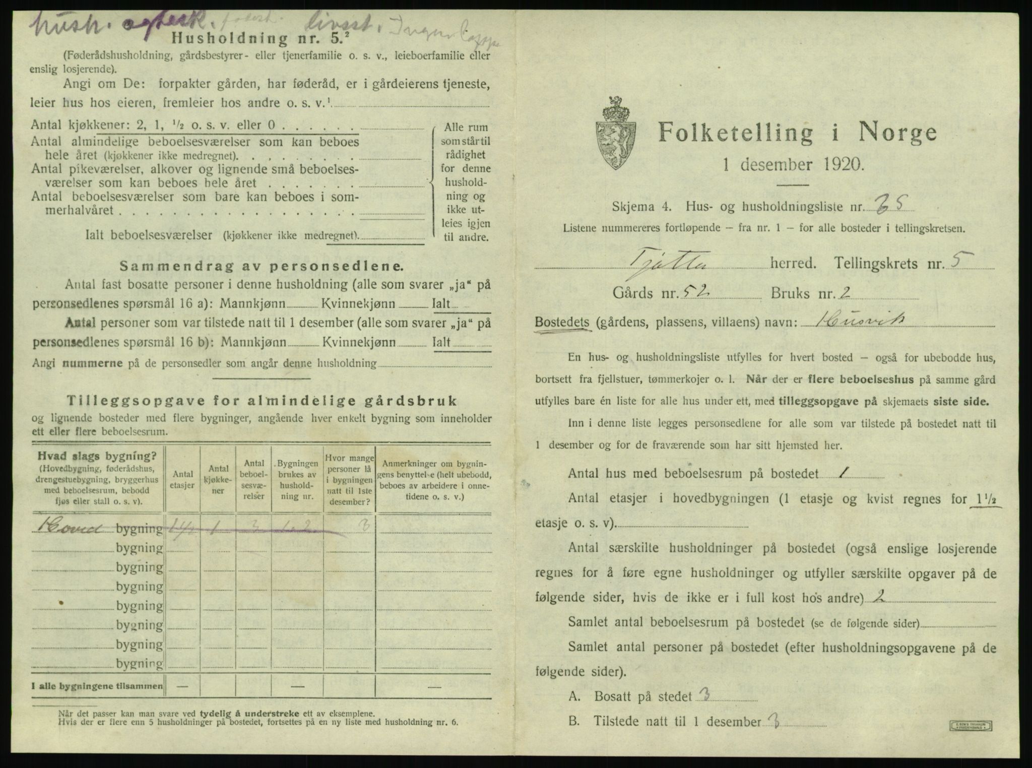 SAT, 1920 census for Tjøtta, 1920, p. 279