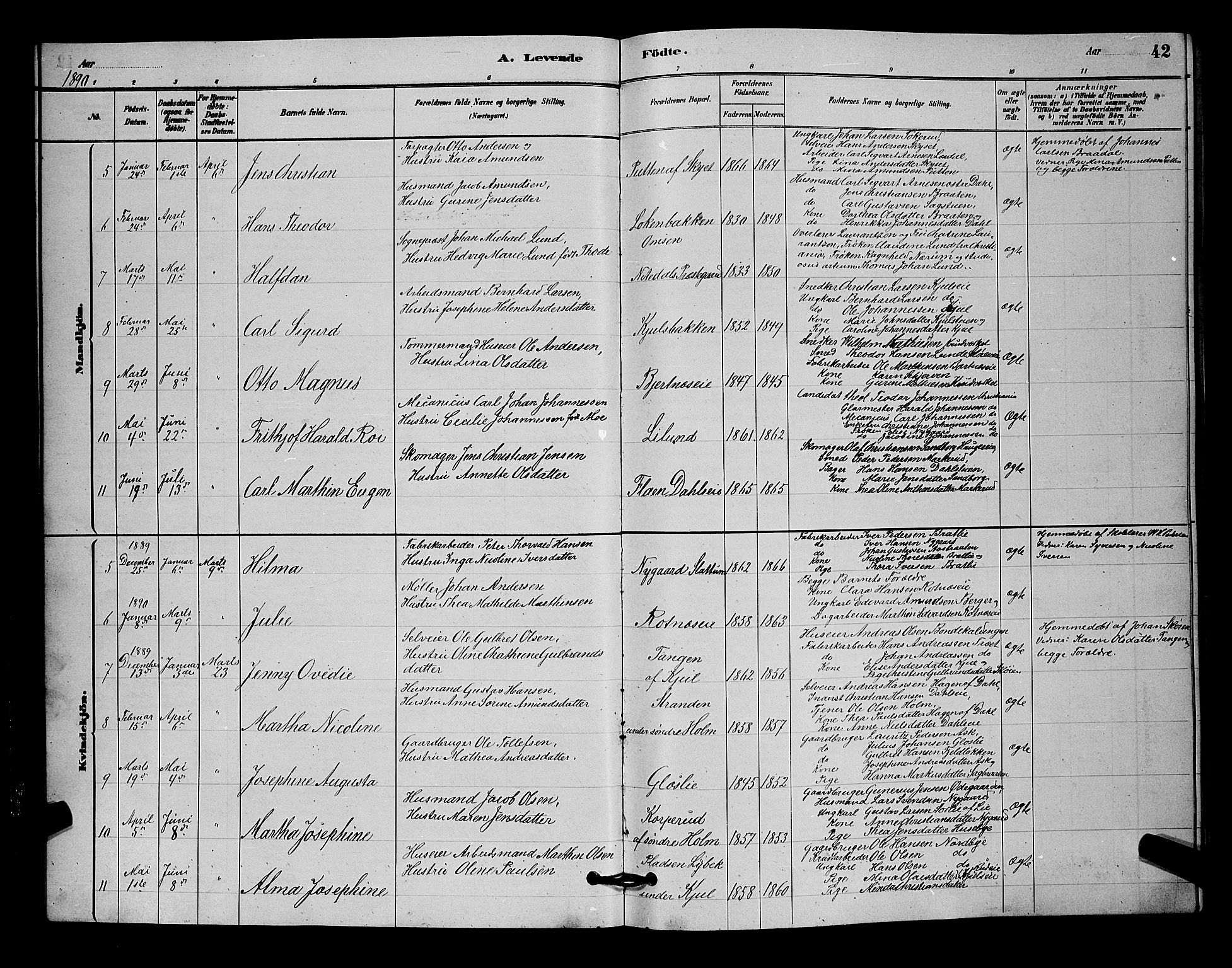 Nittedal prestekontor Kirkebøker, AV/SAO-A-10365a/G/Ga/L0002: Parish register (copy) no. I 2, 1879-1901, p. 42