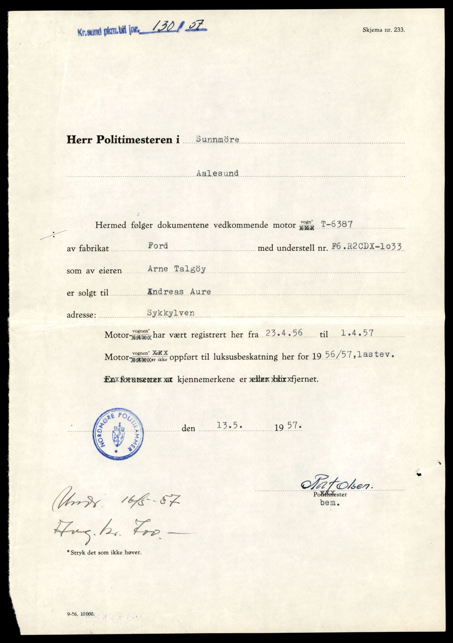 Møre og Romsdal vegkontor - Ålesund trafikkstasjon, AV/SAT-A-4099/F/Fe/L0033: Registreringskort for kjøretøy T 12151 - T 12474, 1927-1998, p. 1357