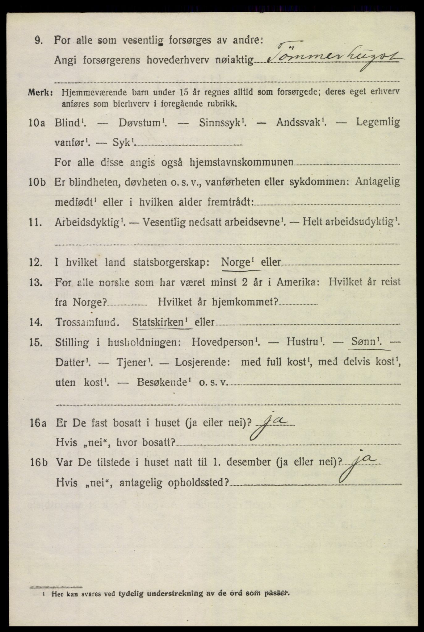 SAK, 1920 census for Vegårshei, 1920, p. 1507