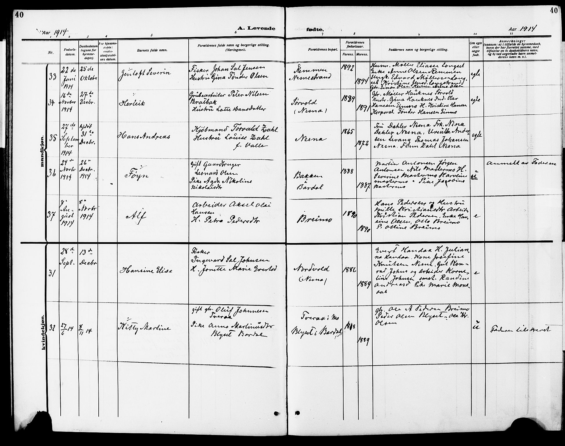 Ministerialprotokoller, klokkerbøker og fødselsregistre - Nordland, AV/SAT-A-1459/838/L0560: Parish register (copy) no. 838C07, 1910-1928, p. 40