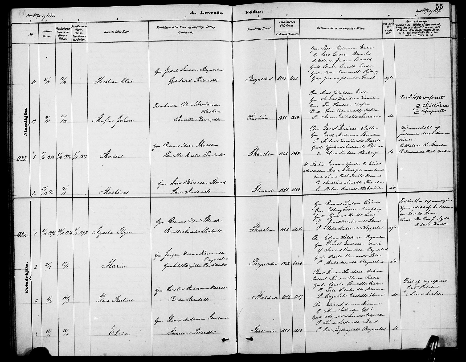 Innvik sokneprestembete, SAB/A-80501: Parish register (copy) no. B 3, 1886-1897, p. 55
