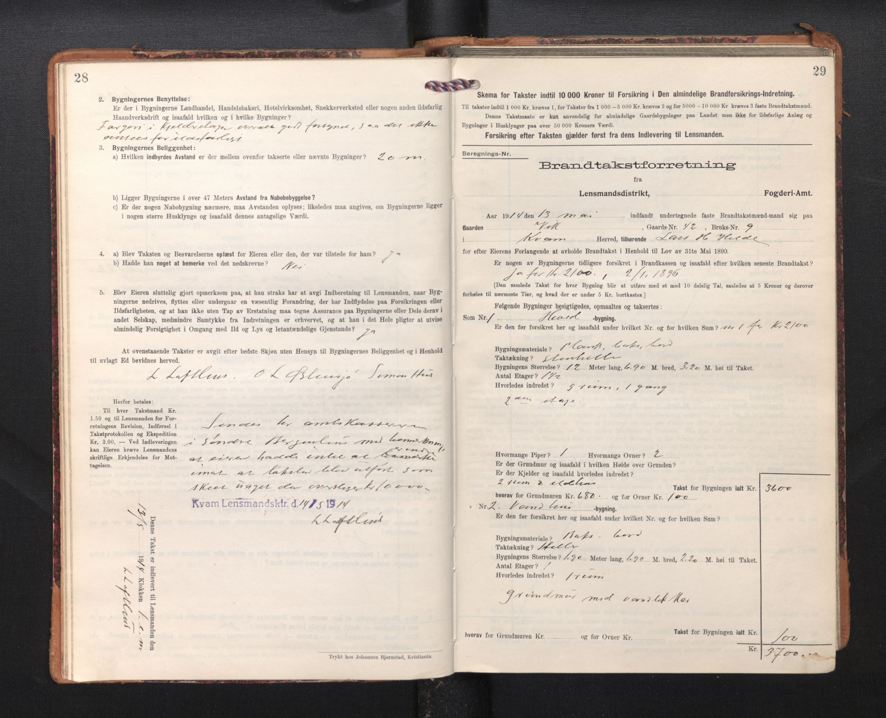 Lensmannen i Kvam, AV/SAB-A-33201/0012/L0006: Branntakstprotokoll, skjematakst, 1913-1955, p. 28-29