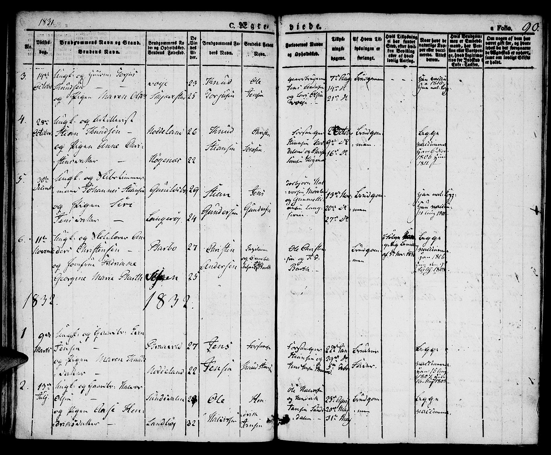 Austre Moland sokneprestkontor, SAK/1111-0001/F/Fa/Faa/L0005: Parish register (official) no. A 5, 1825-1837, p. 90