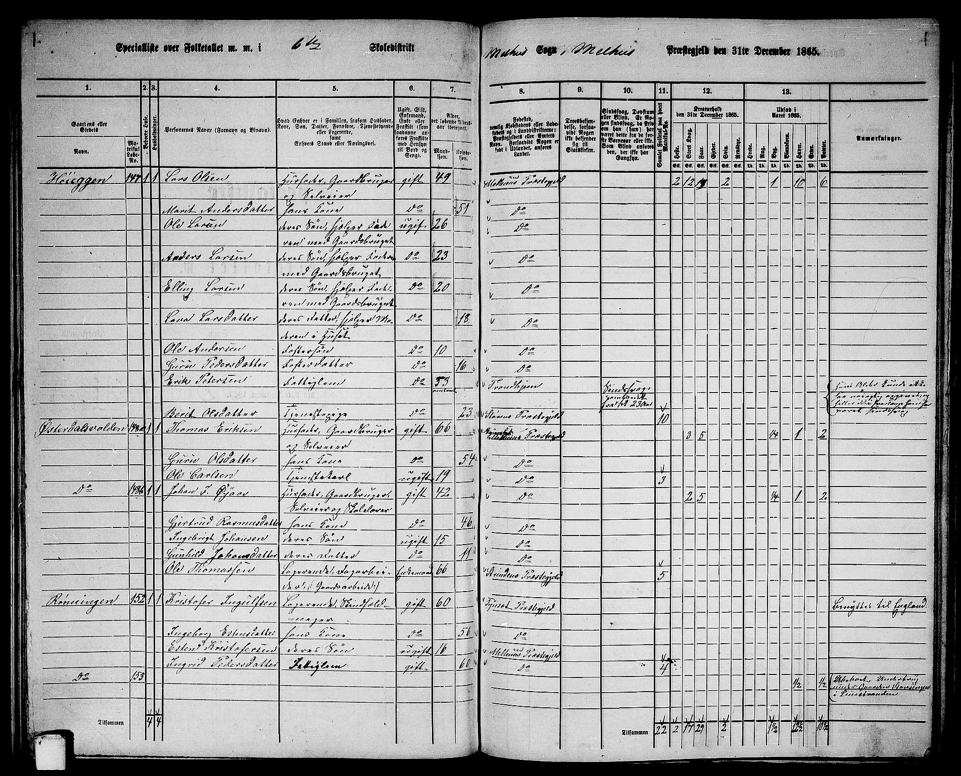 RA, 1865 census for Melhus, 1865, p. 110