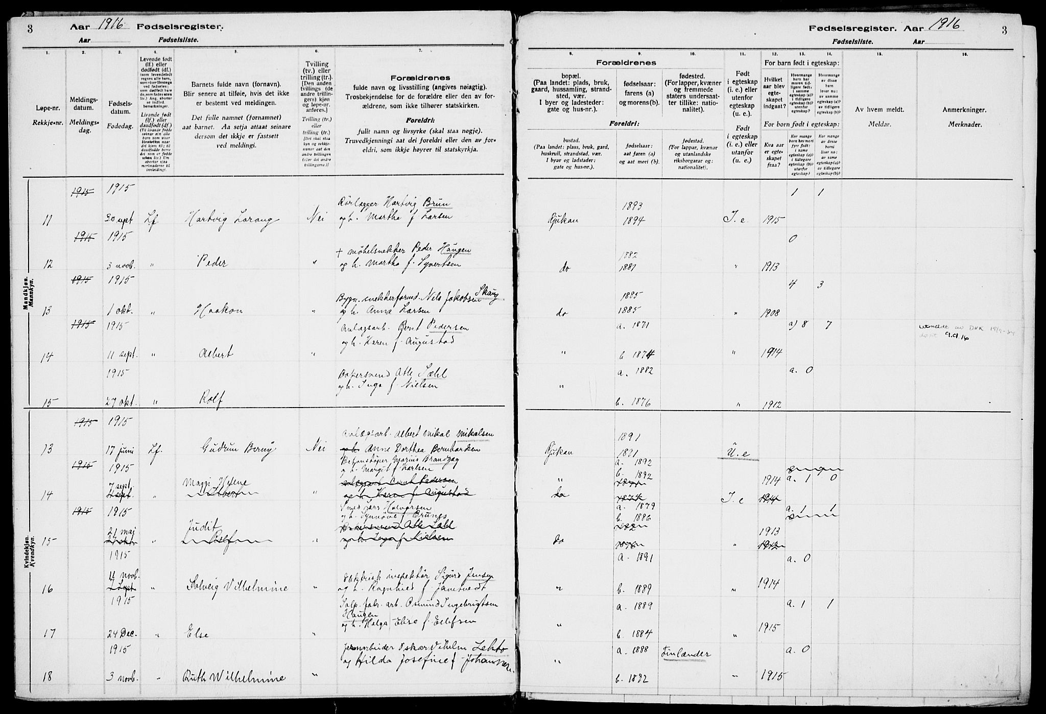 Rjukan kirkebøker, AV/SAKO-A-294/J/Ja/L0001: Birth register no. 1, 1916-1922, p. 3