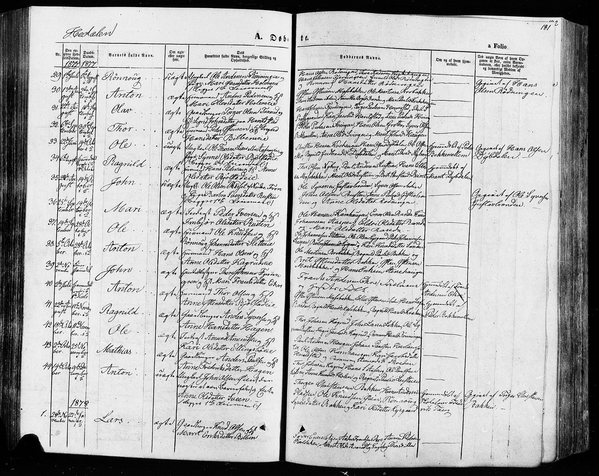 Vågå prestekontor, AV/SAH-PREST-076/H/Ha/Haa/L0007: Parish register (official) no. 7 /2, 1873-1886, p. 181