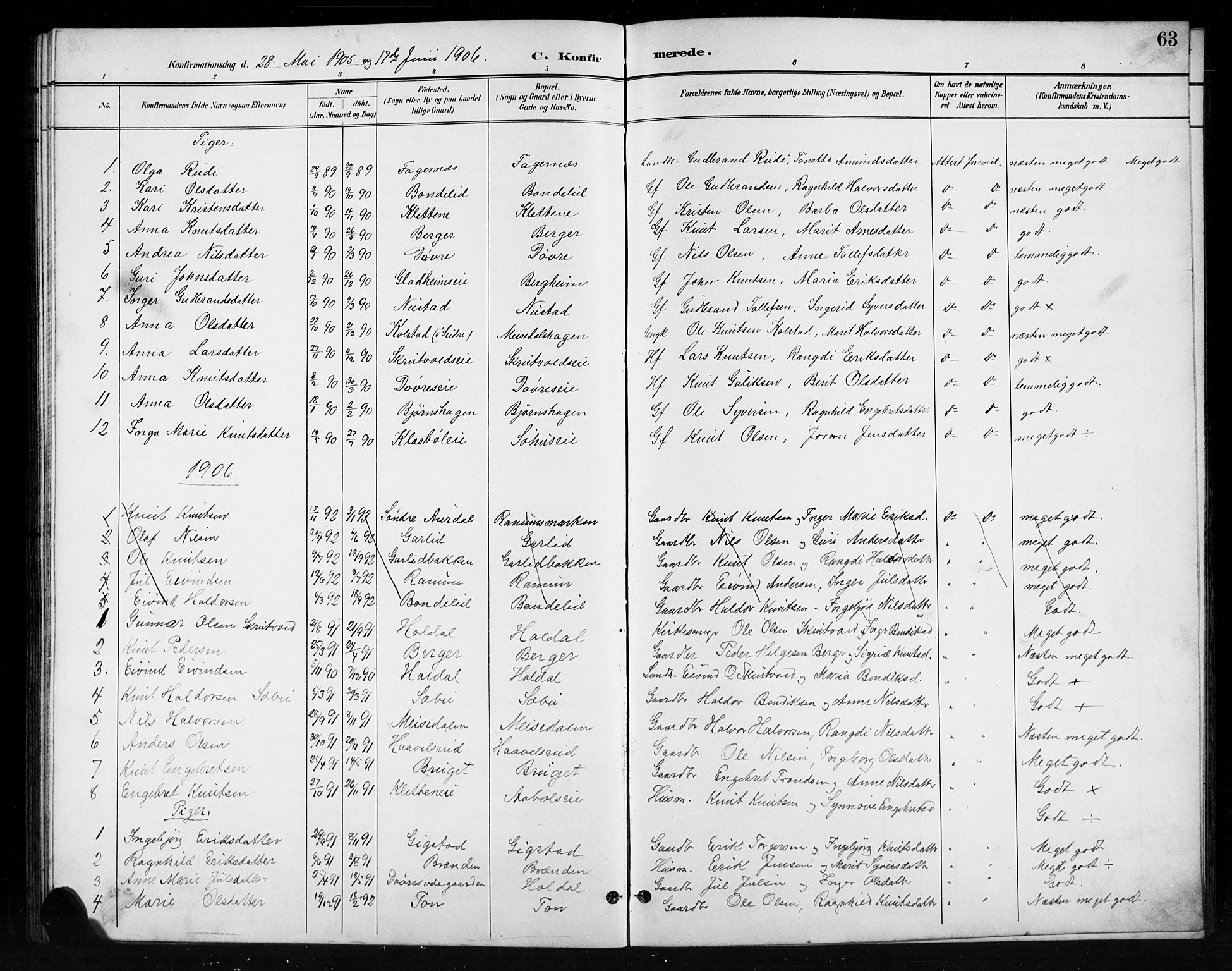 Nord-Aurdal prestekontor, SAH/PREST-132/H/Ha/Hab/L0011: Parish register (copy) no. 11, 1897-1918, p. 63