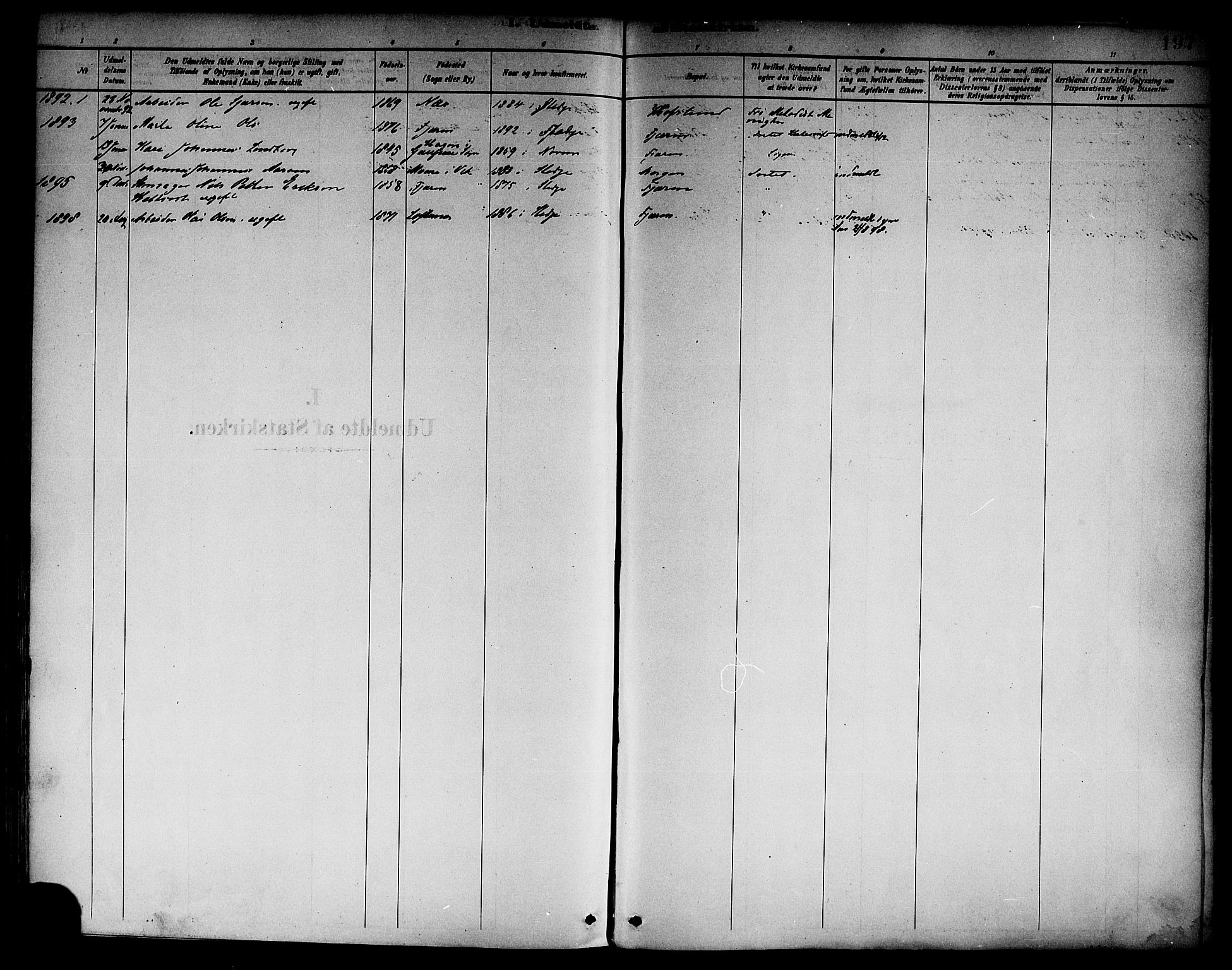 Sogndal sokneprestembete, SAB/A-81301/H/Haa/Haab/L0001: Parish register (official) no. B 1, 1878-1899, p. 197