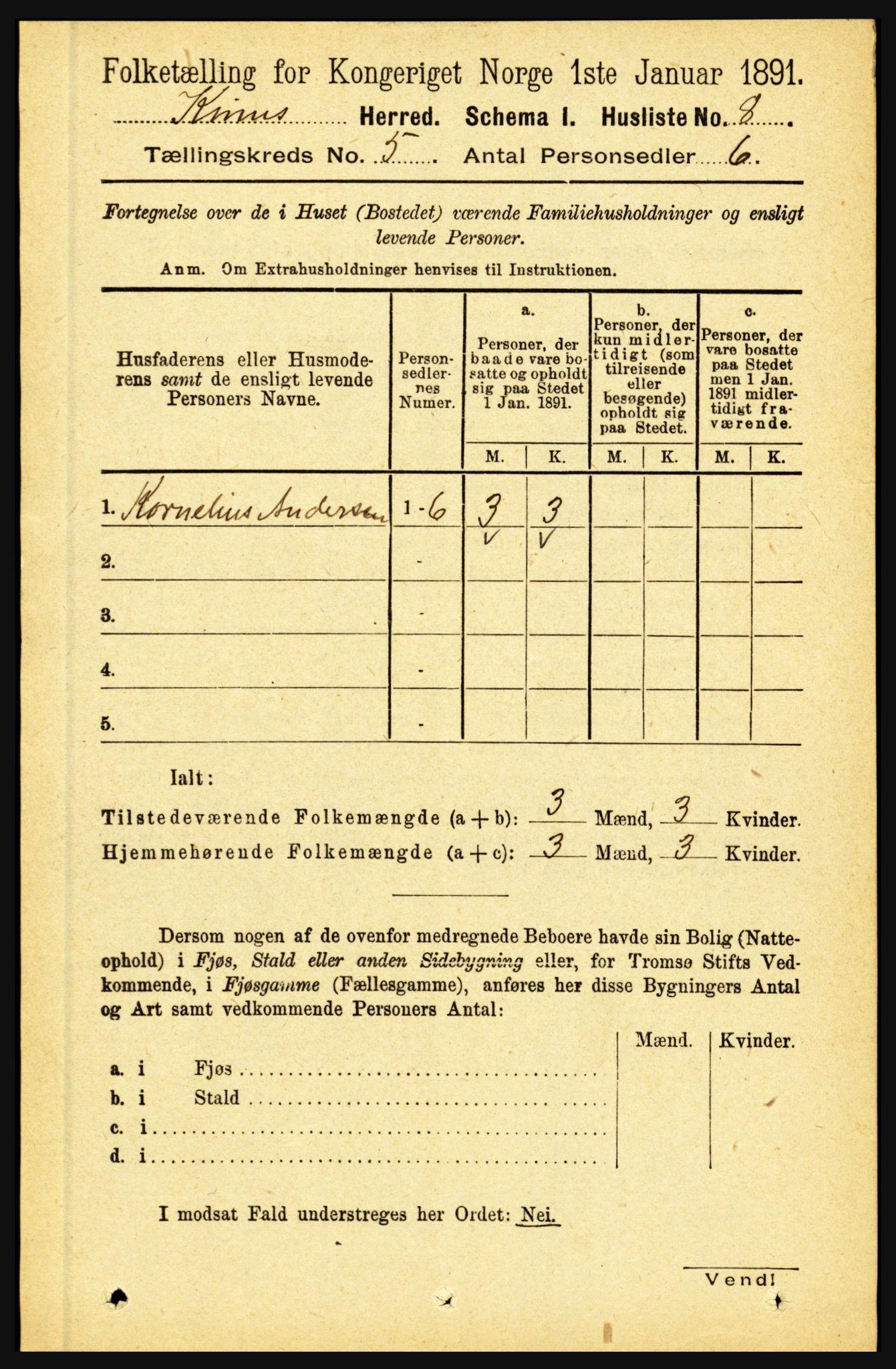 RA, 1891 census for 1437 Kinn, 1891, p. 1747