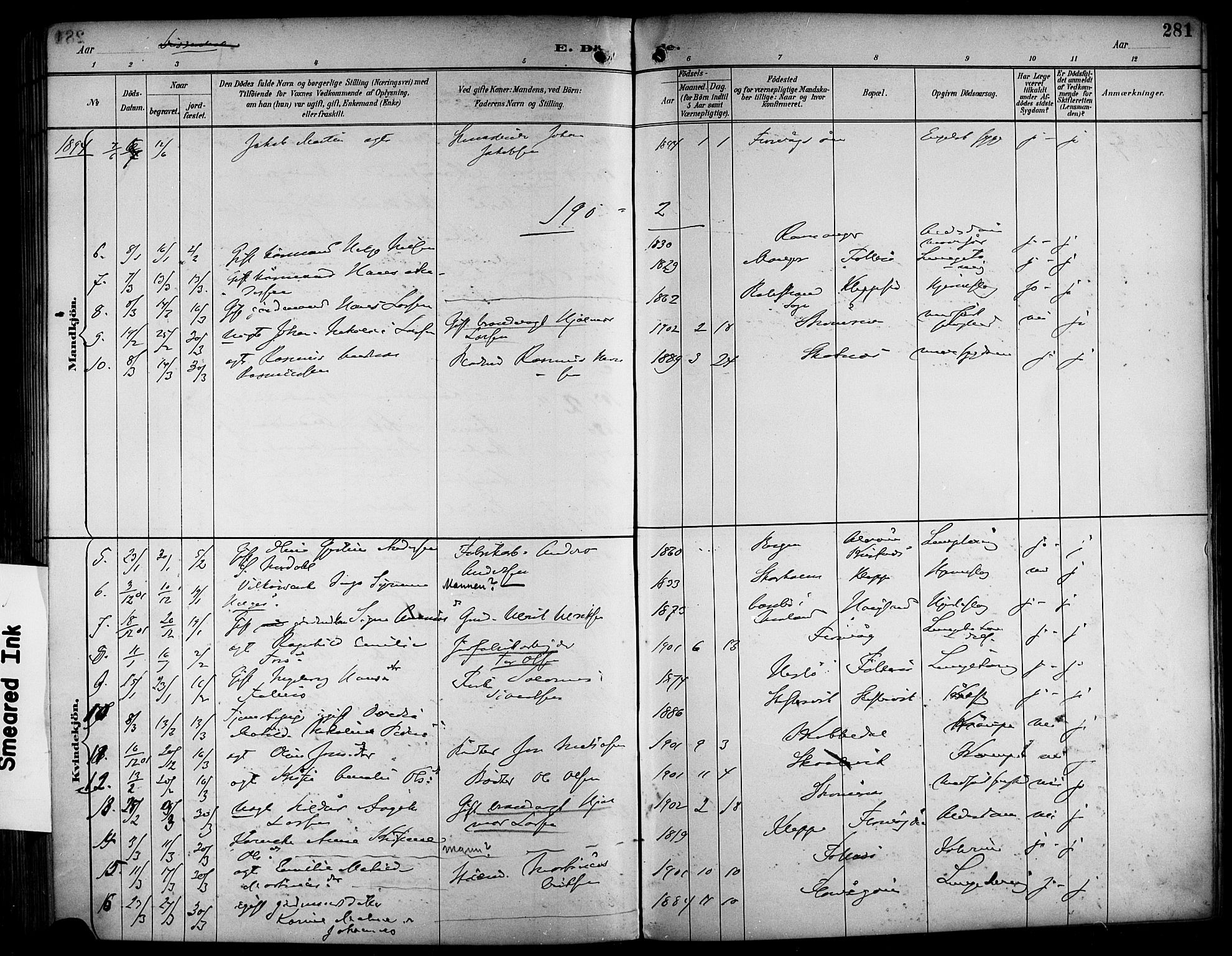 Askøy Sokneprestembete, AV/SAB-A-74101/H/Ha/Haa/Haab/L0002: Parish register (official) no. B 2, 1889-1902, p. 281