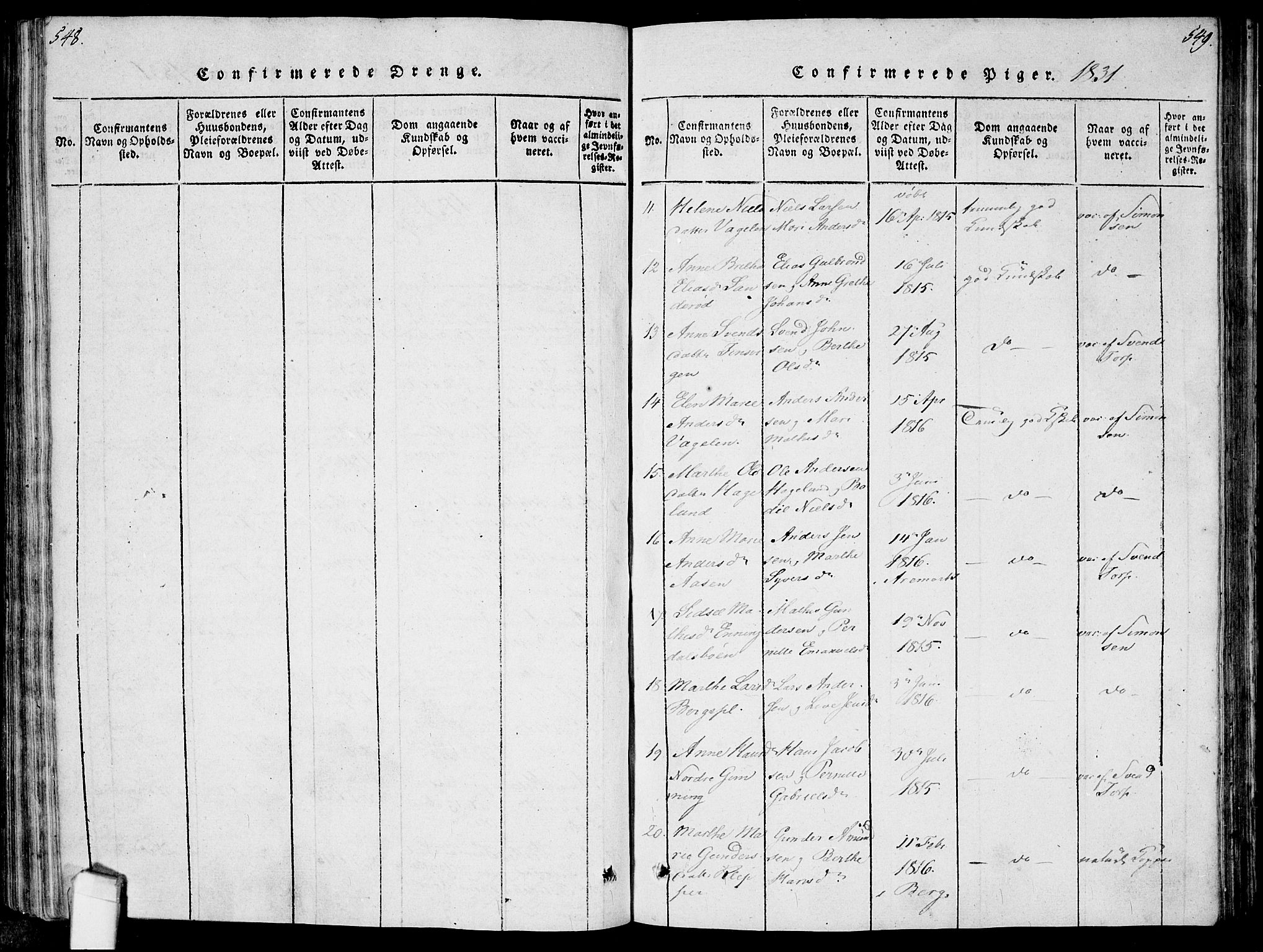 Idd prestekontor Kirkebøker, AV/SAO-A-10911/F/Fc/L0002: Parish register (official) no. III 2, 1815-1831, p. 548-549