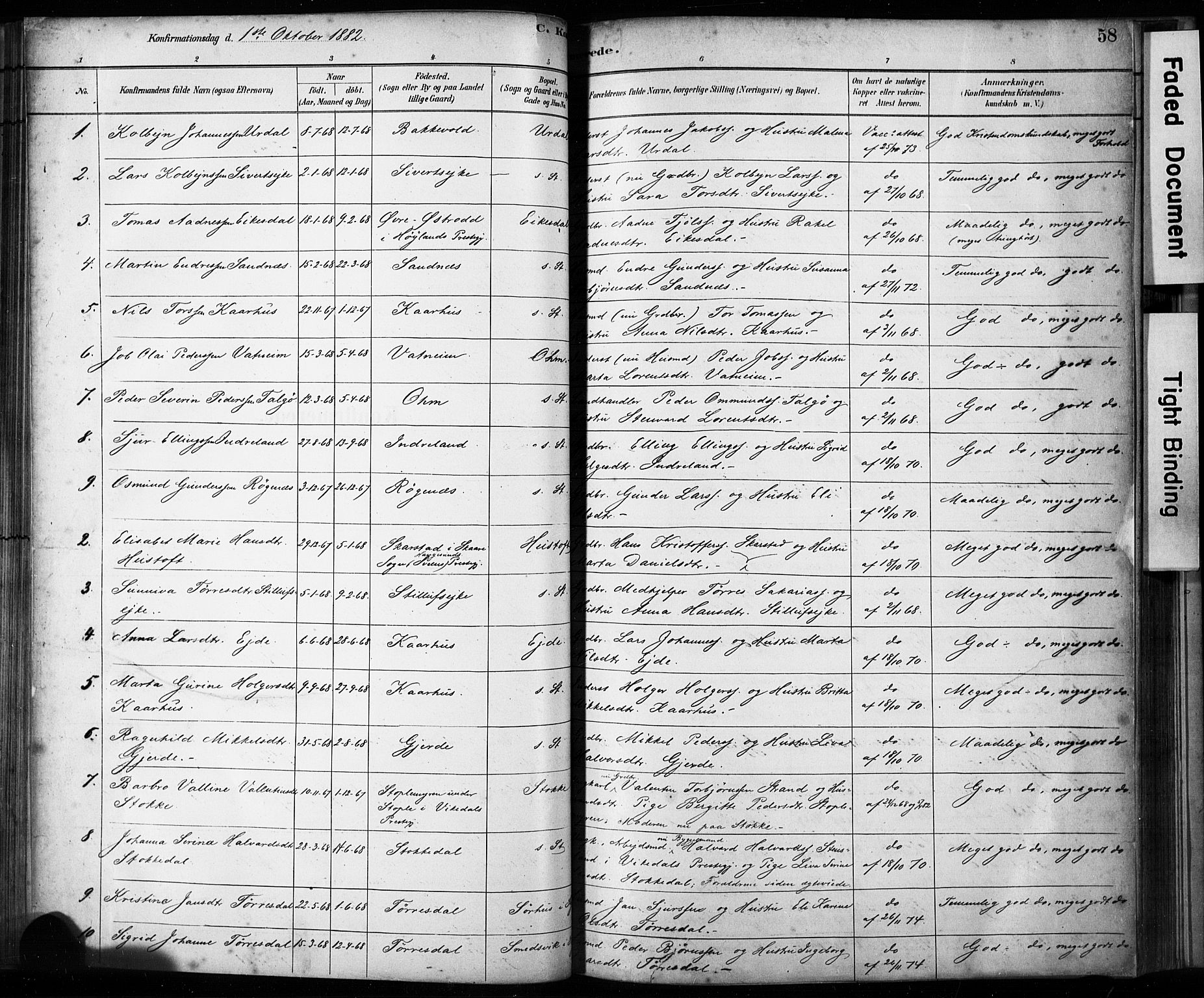 Skjold sokneprestkontor, AV/SAST-A-101847/H/Ha/Haa/L0009: Parish register (official) no. A 9, 1882-1898, p. 58