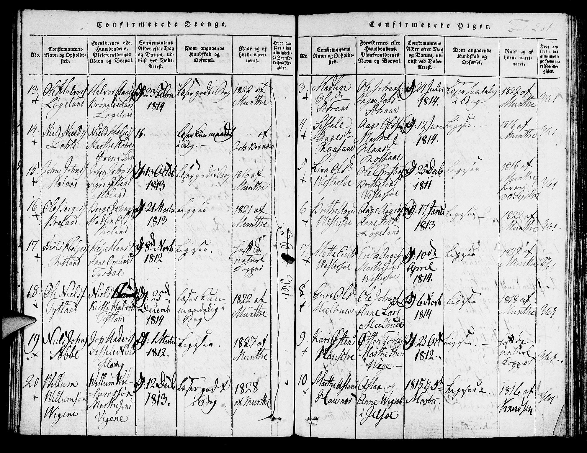 Hjelmeland sokneprestkontor, AV/SAST-A-101843/01/IV/L0003: Parish register (official) no. A 3, 1816-1834, p. 261