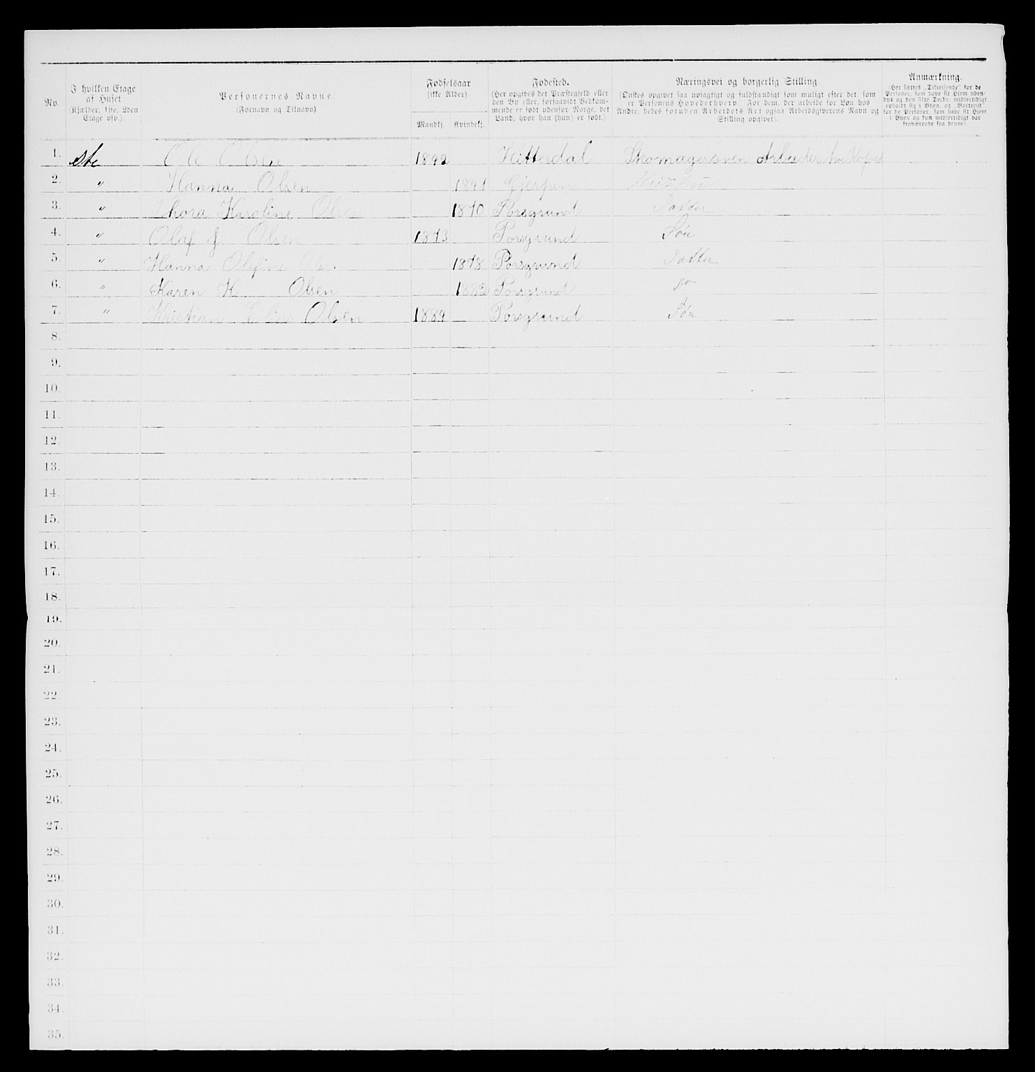 SAKO, 1885 census for 0805 Porsgrunn, 1885, p. 802